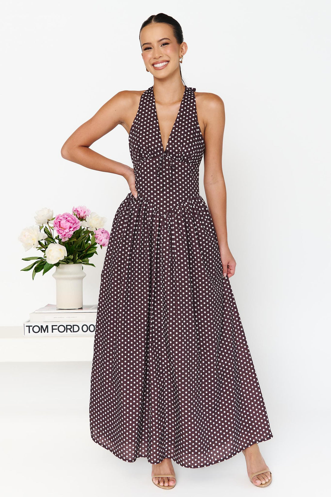 Erina Polka Dot Maxi Dress - Chocolate