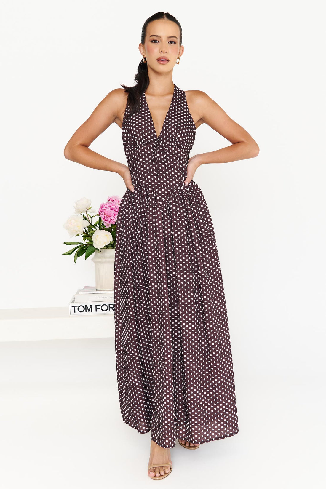 Erina Polka Dot Maxi Dress - Chocolate