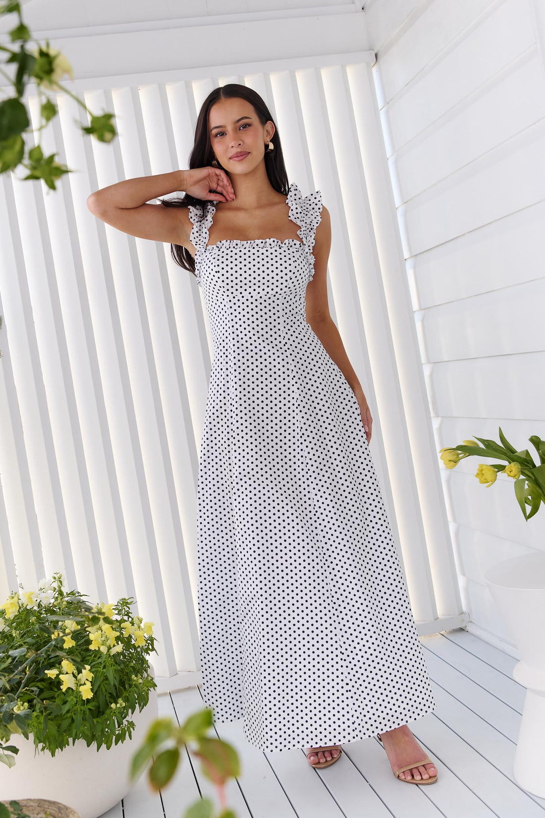 Eva Spot Maxi Dress - Navy/White