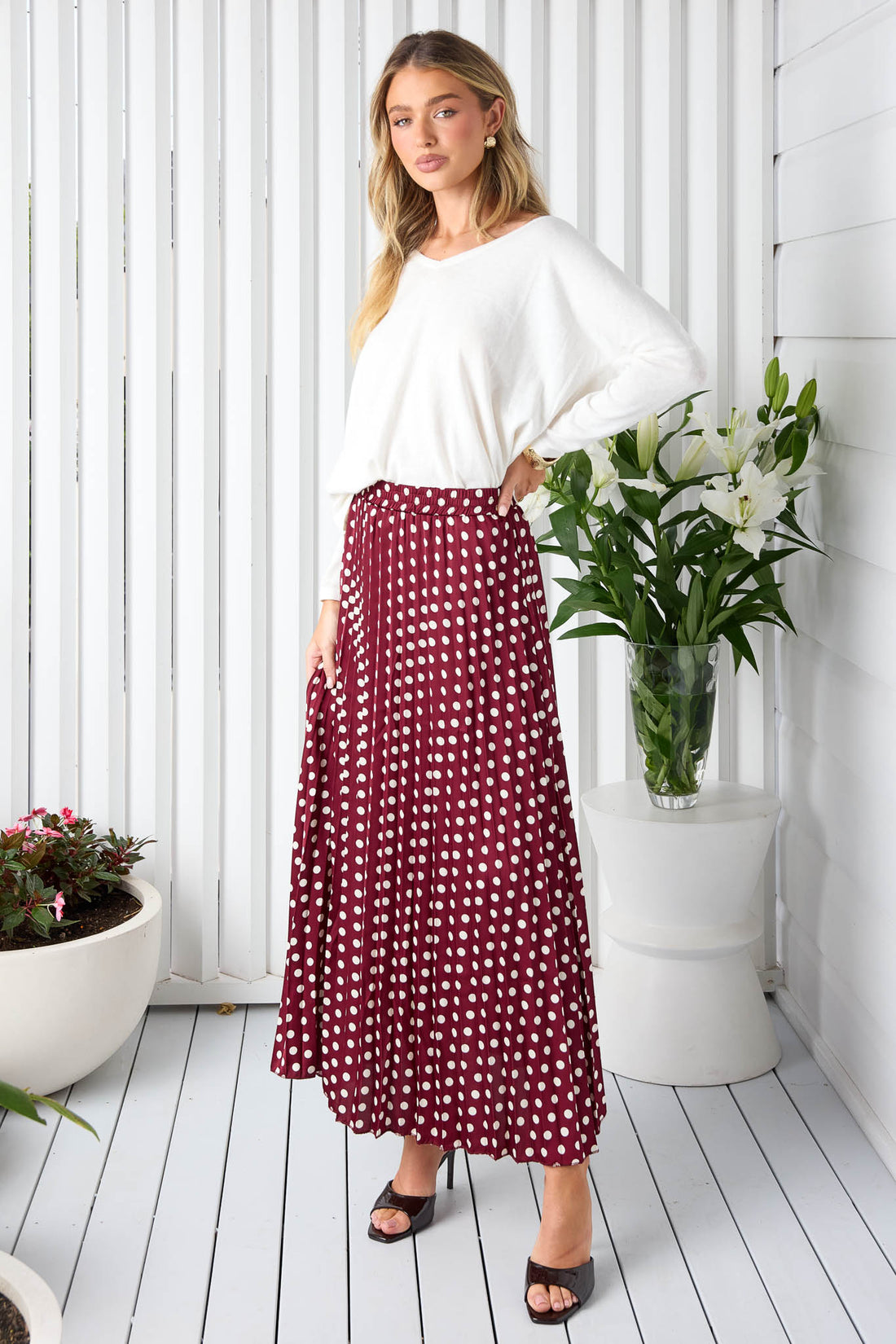 Eva Spot Print Midi Skirt