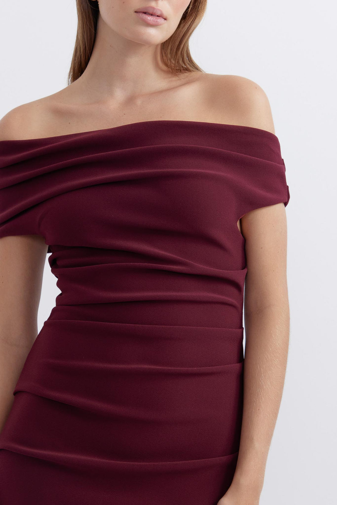 Evie Shoulder Midi Dress - Wine - SALE