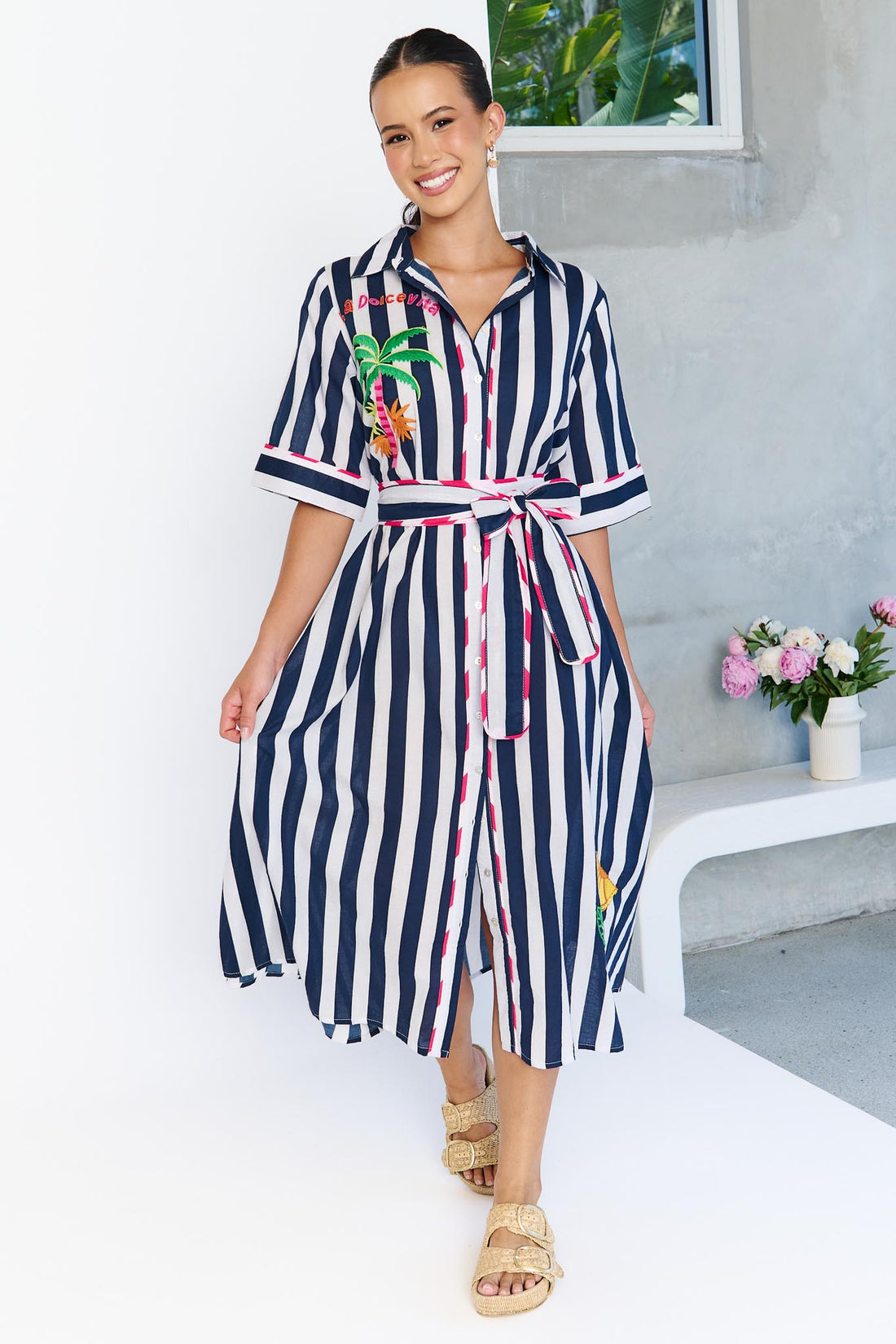 Francesca Dress - Navy Stripe