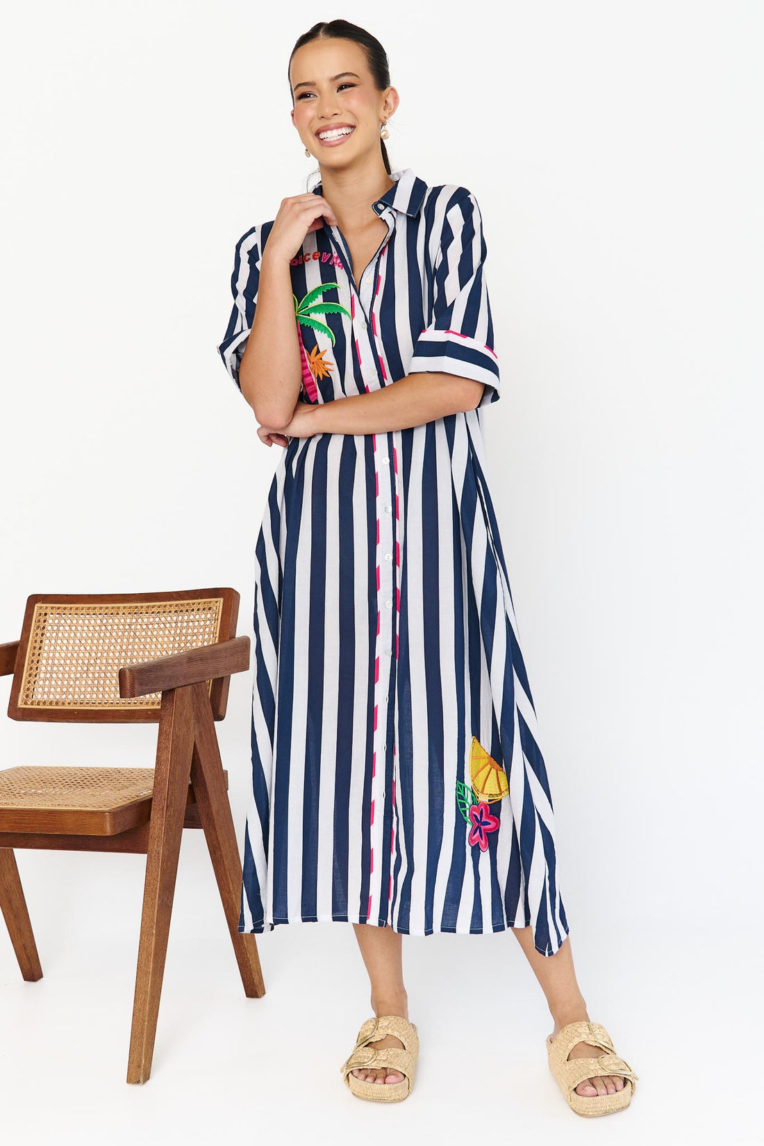 Francesca Dress - Navy Stripe