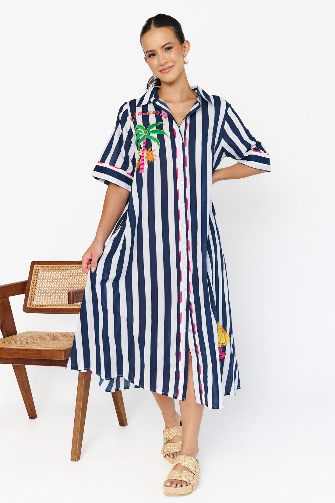 Francesca Dress - Navy Stripe