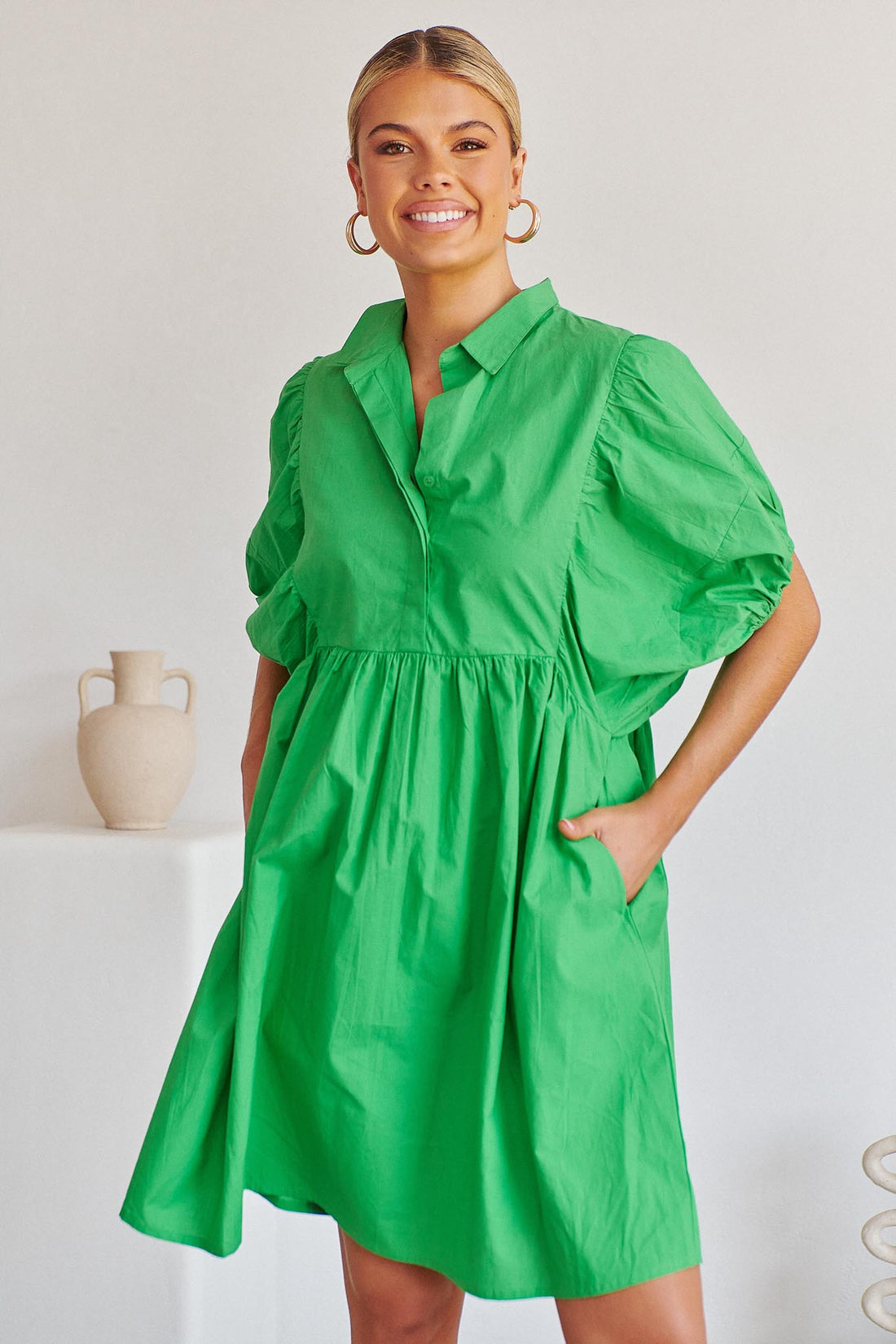 Gaia Bubble Sleeve Dress - Parrot - SALE
