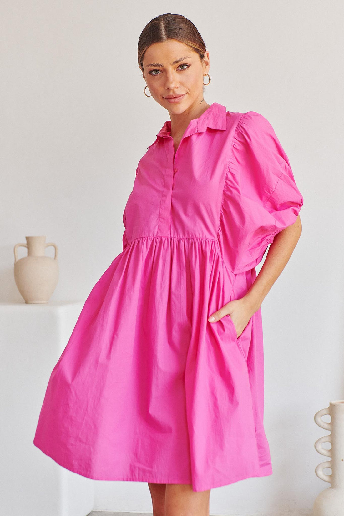 Gaia Bubble Sleeve Dress - Rose - SALE