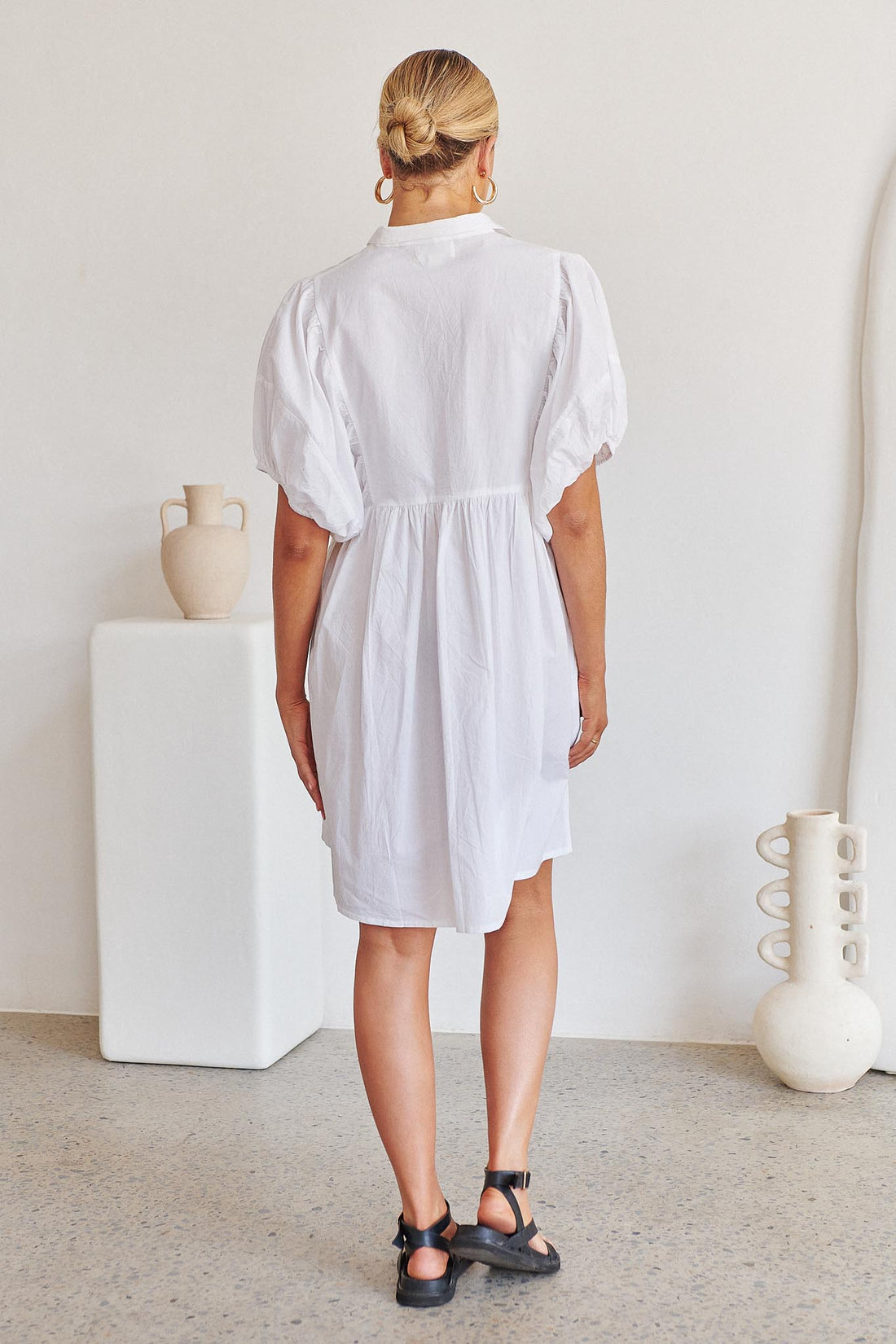 Gaia Bubble Sleeve Dress - White - SALE