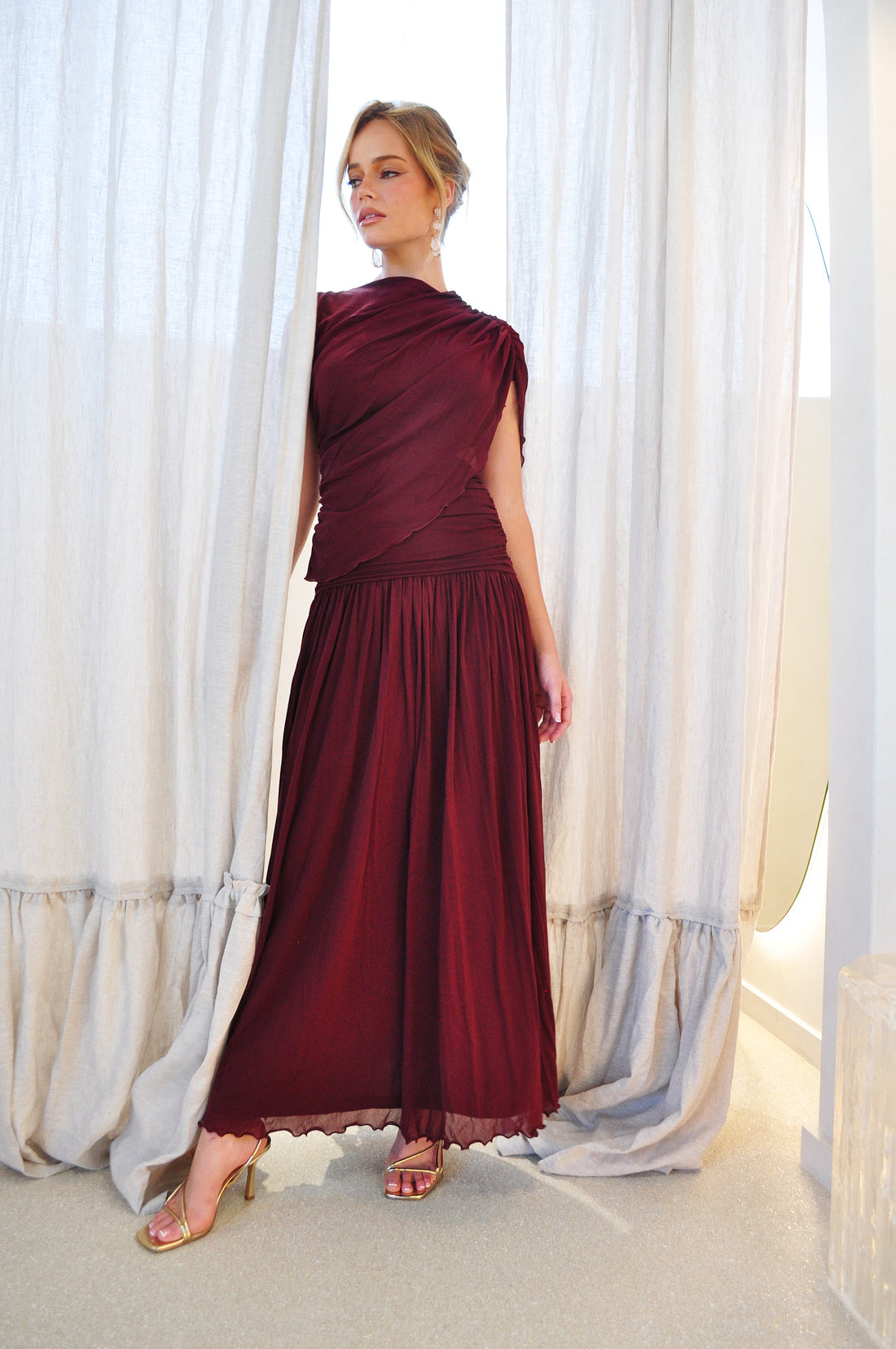 Helena Draped Maxi Dress - Merlot