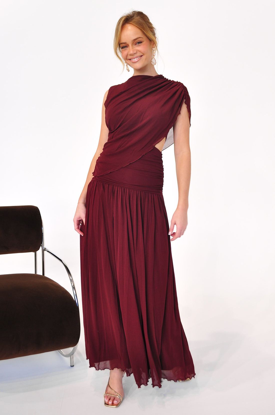 Helena Draped Maxi Dress - Merlot