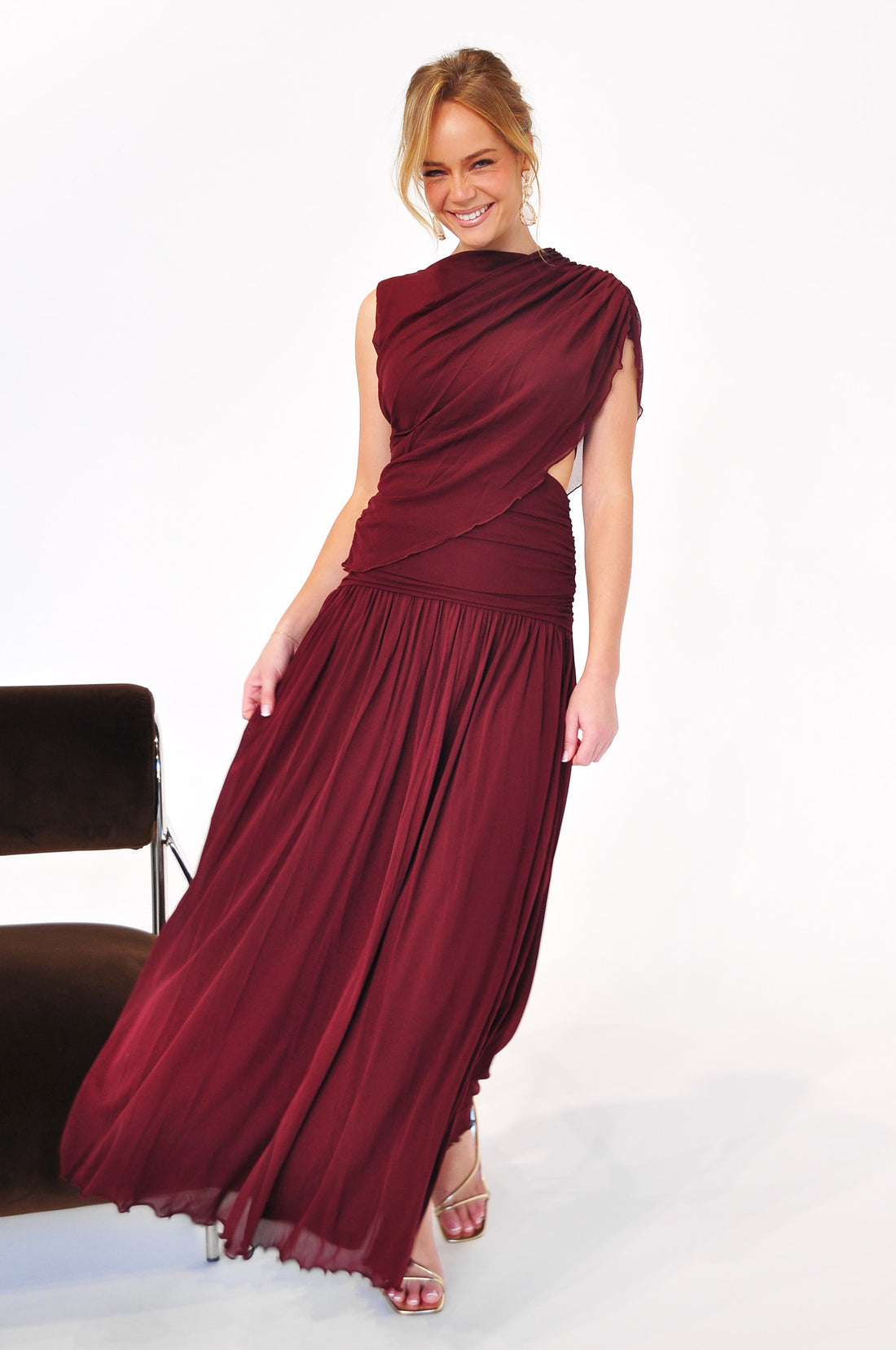 Helena Draped Maxi Dress - Merlot