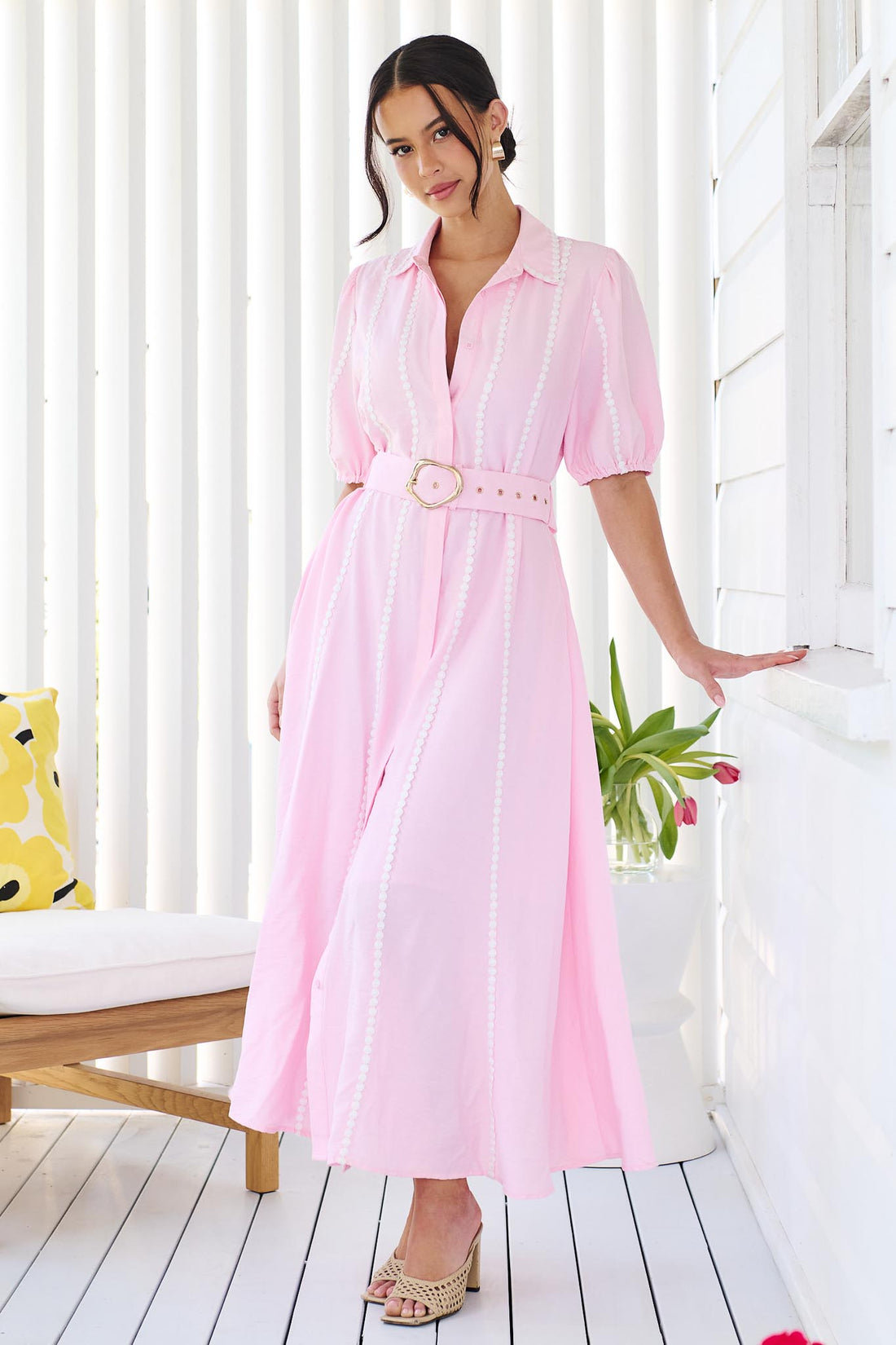 Holly Lace Trim Dress - Pink
