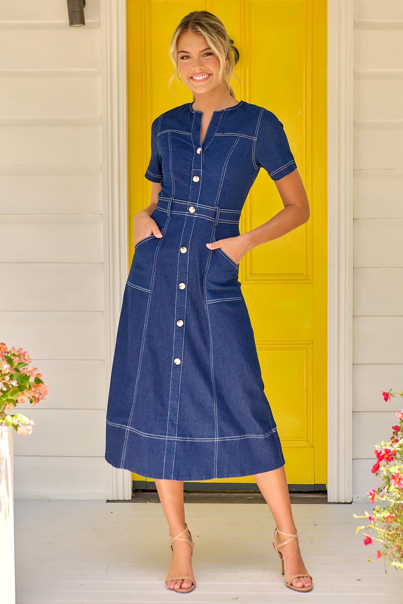 Denim dress hotsell with flowers