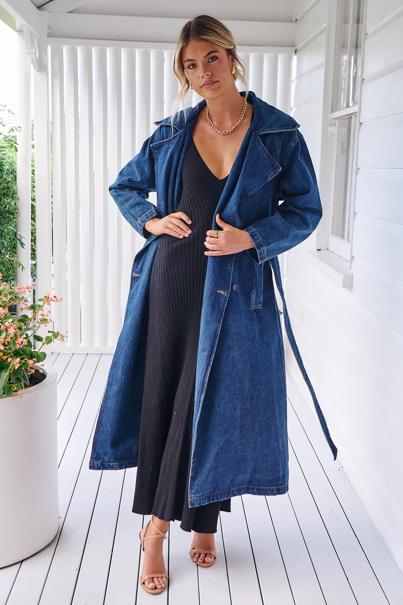 Long denim trench coat best sale