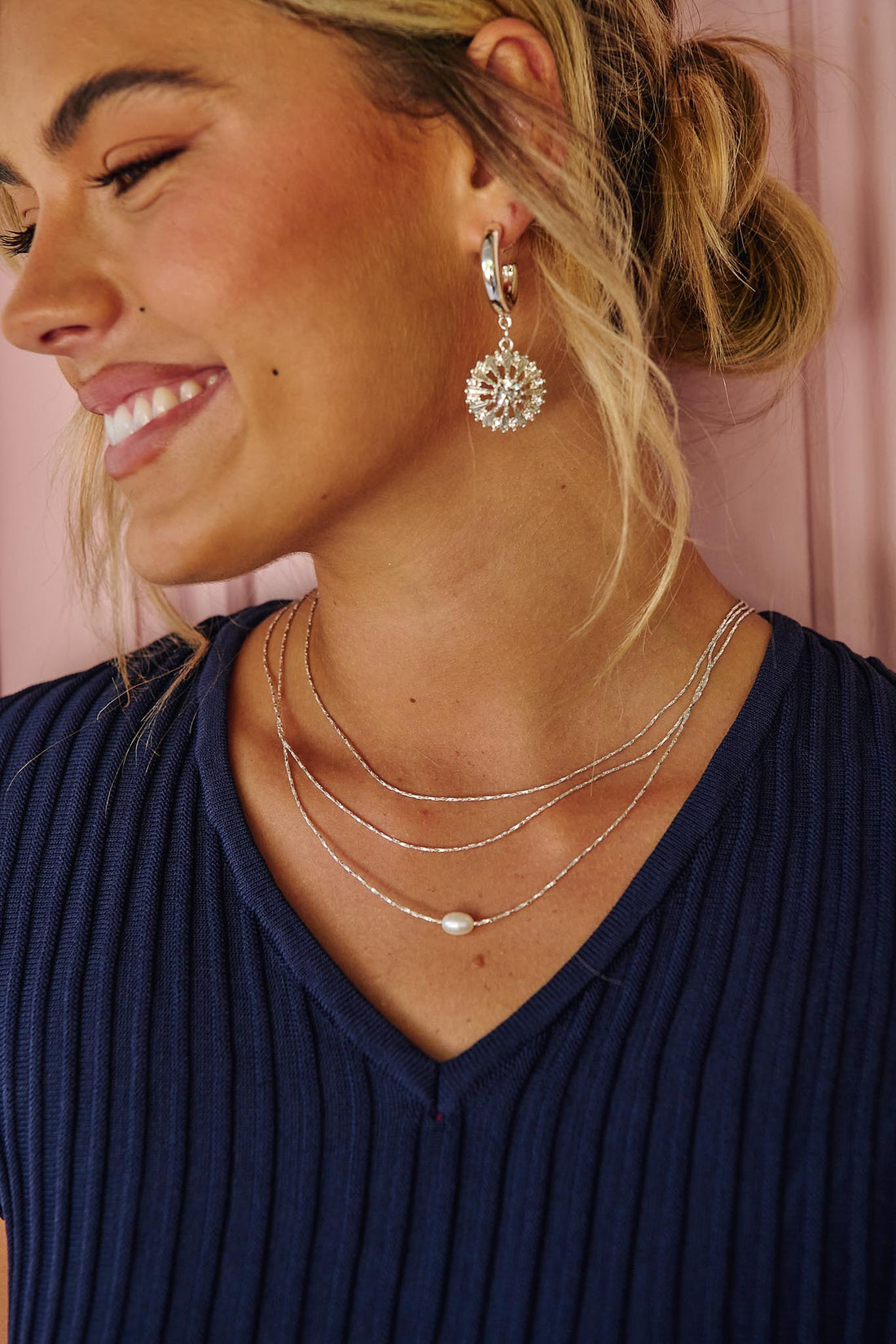Fine Chain Layered Pearl Necklace - Silver
