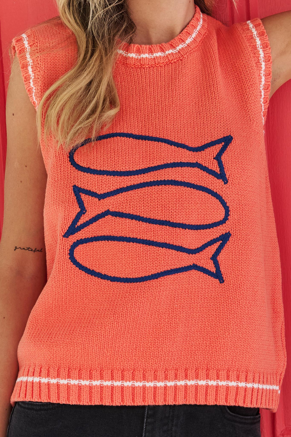 Jojo Embroidered Knit Top - Tangerine - FINAL SALE