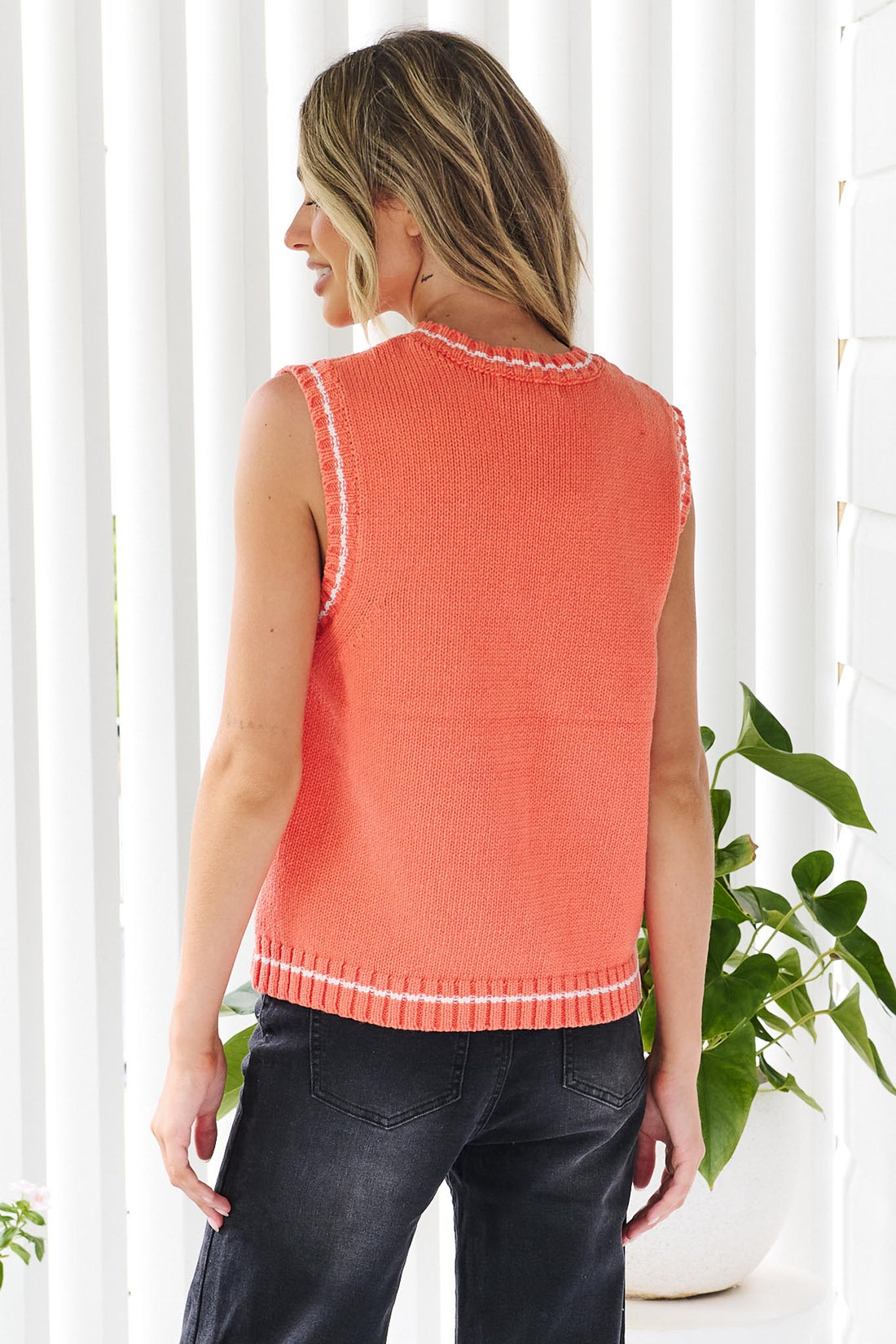 Jojo Embroidered Knit Top - Tangerine - FINAL SALE