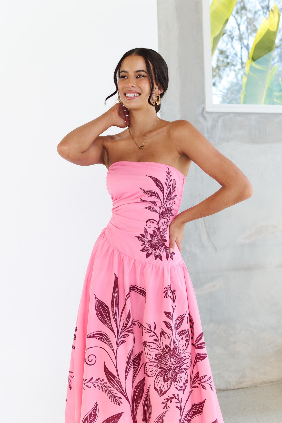 Josie Strapless Dress - Hot Pink