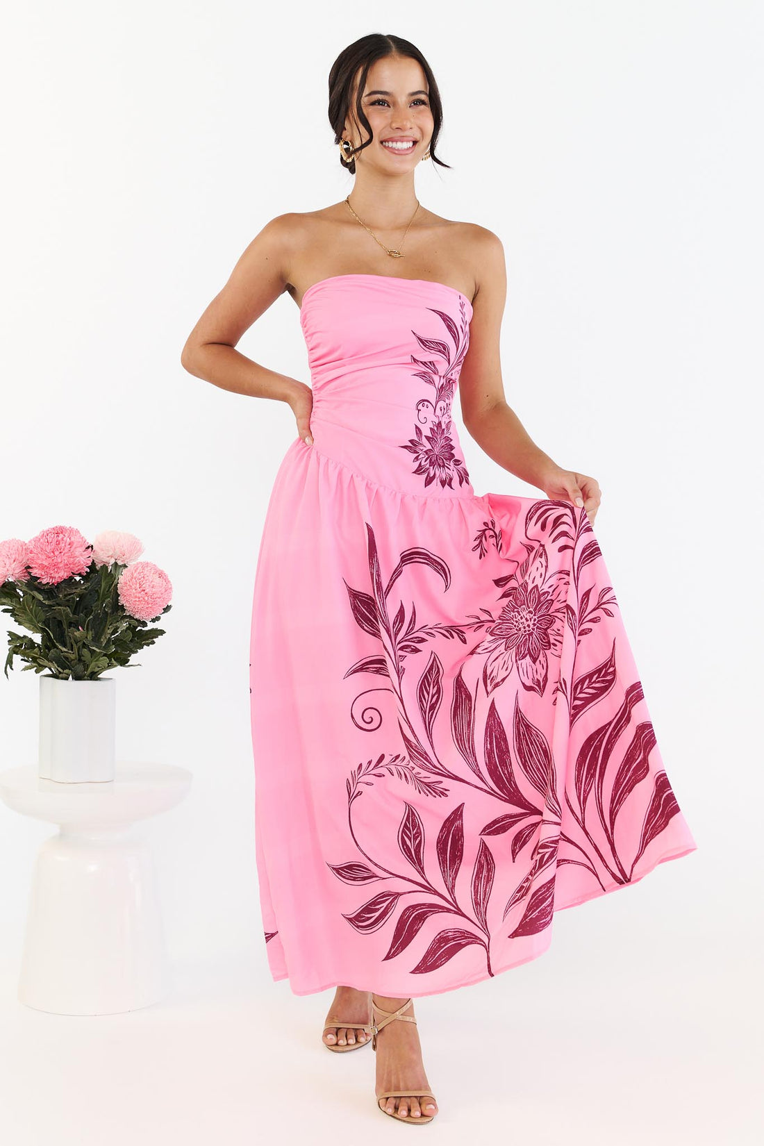 Josie Strapless Dress - Hot Pink