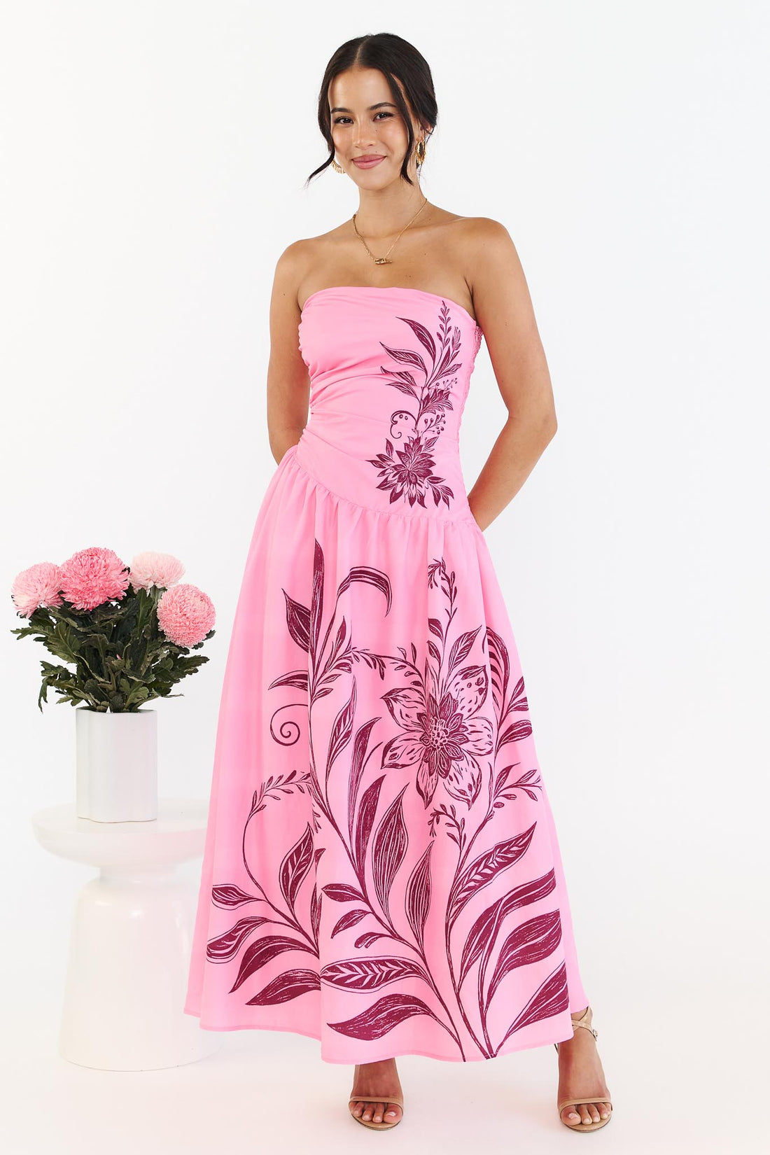 Josie Strapless Dress - Hot Pink