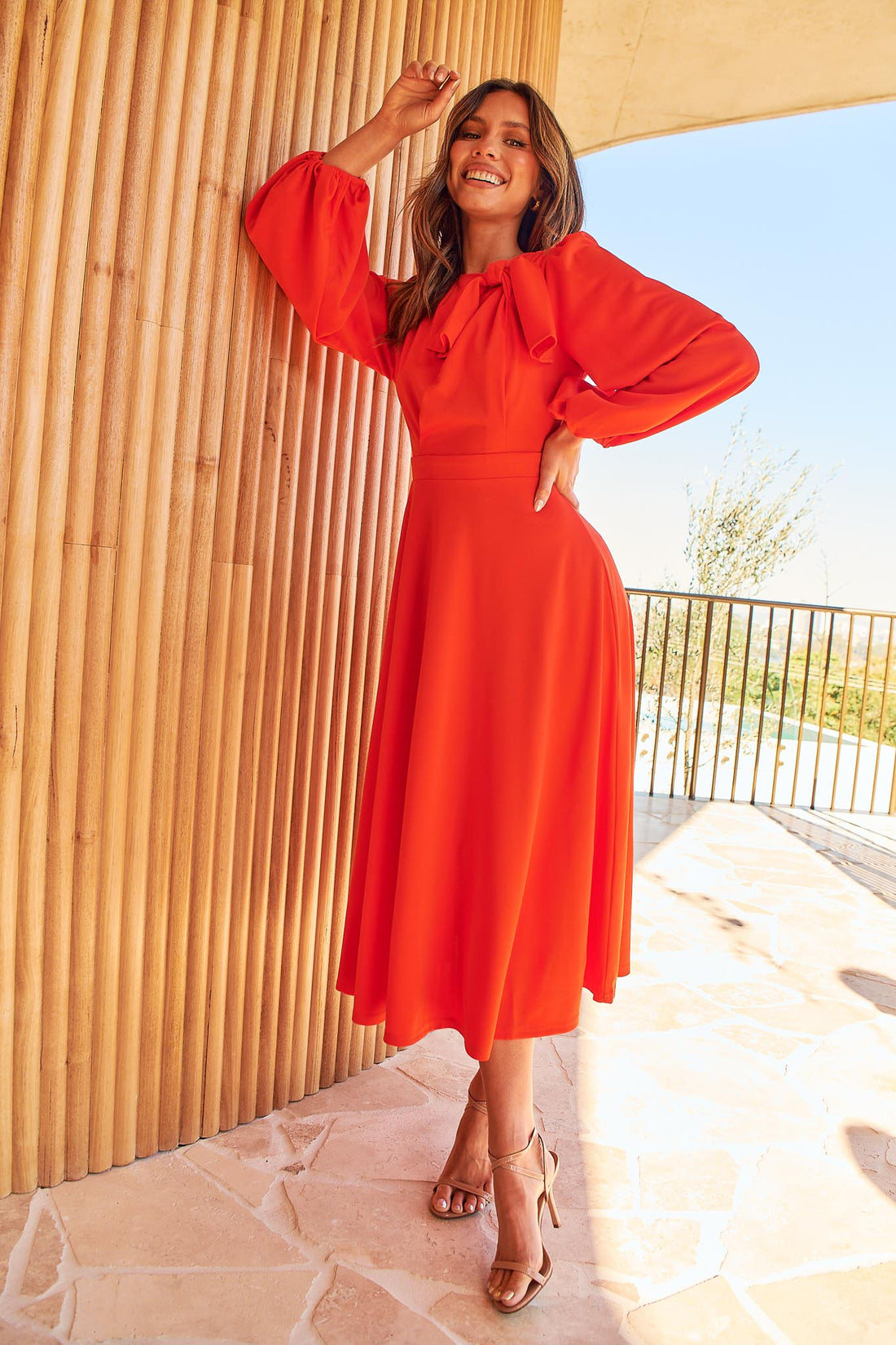 Kate Bow Shoulder Dress - Orange - FINAL SALE