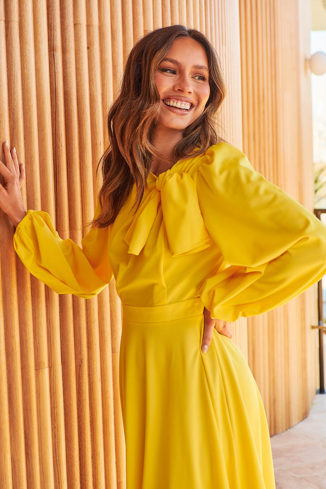 Kate Bow Shoulder Dress - Yellow - FINAL SALE