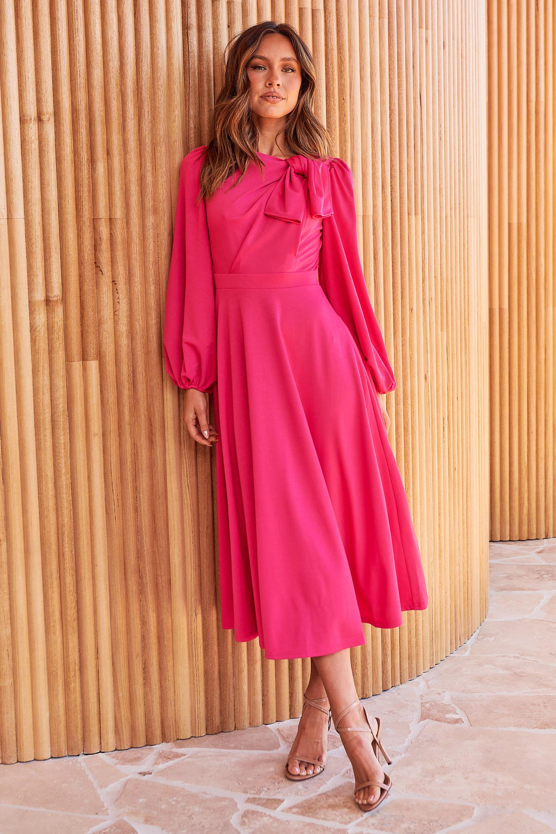 Kate Bow Shoulder Dress - Pink - FINAL SALE