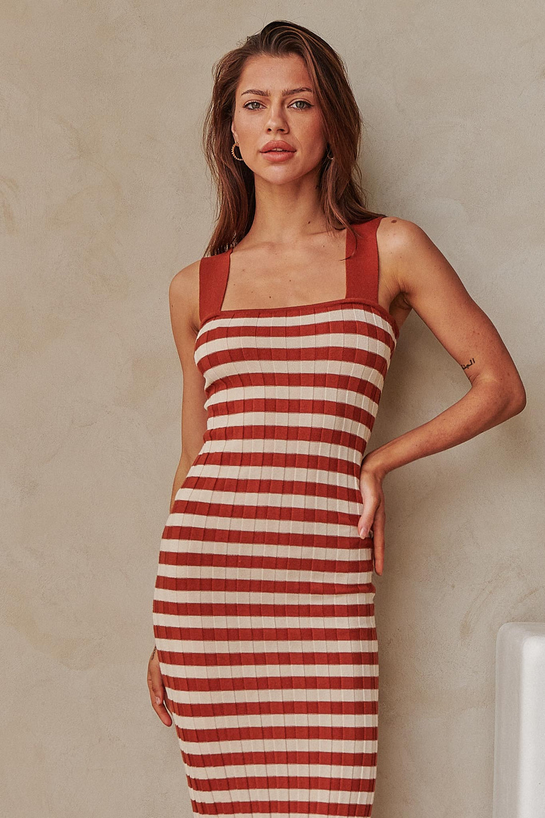 Katie Striped Knit Dress - Rust/Cream - SALE