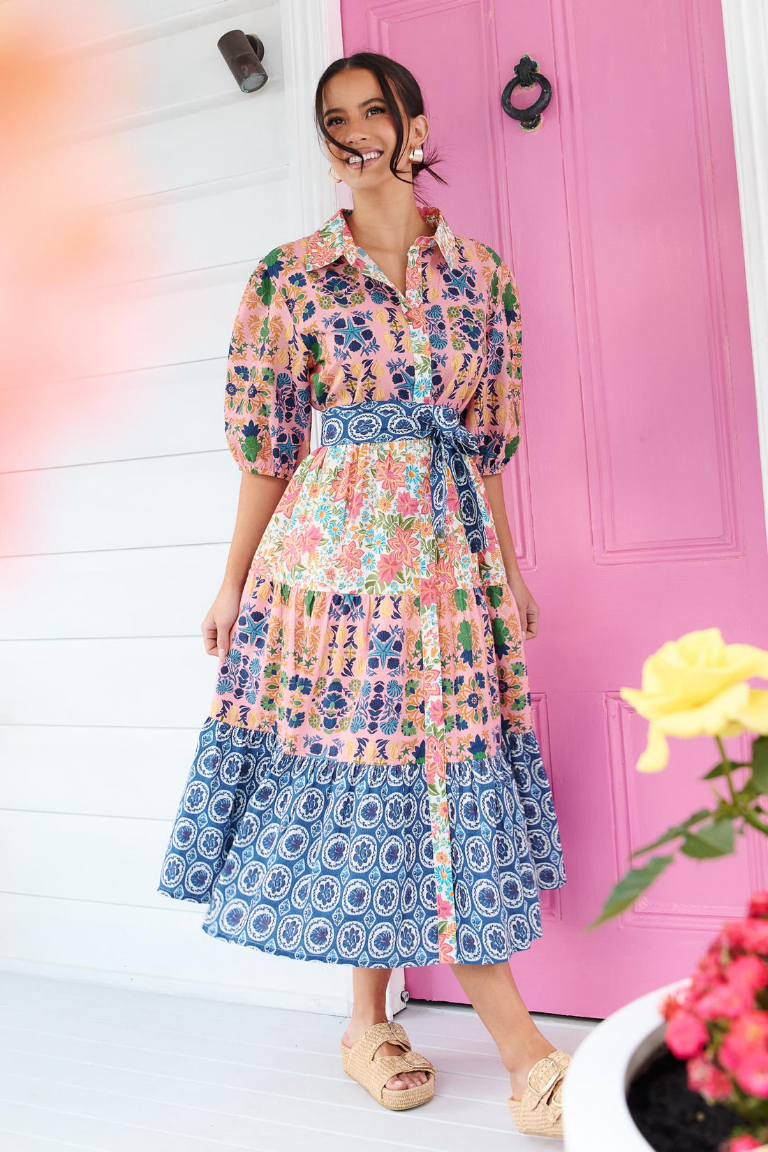 Kennedy Cotton Midi Dress - Blue Floral