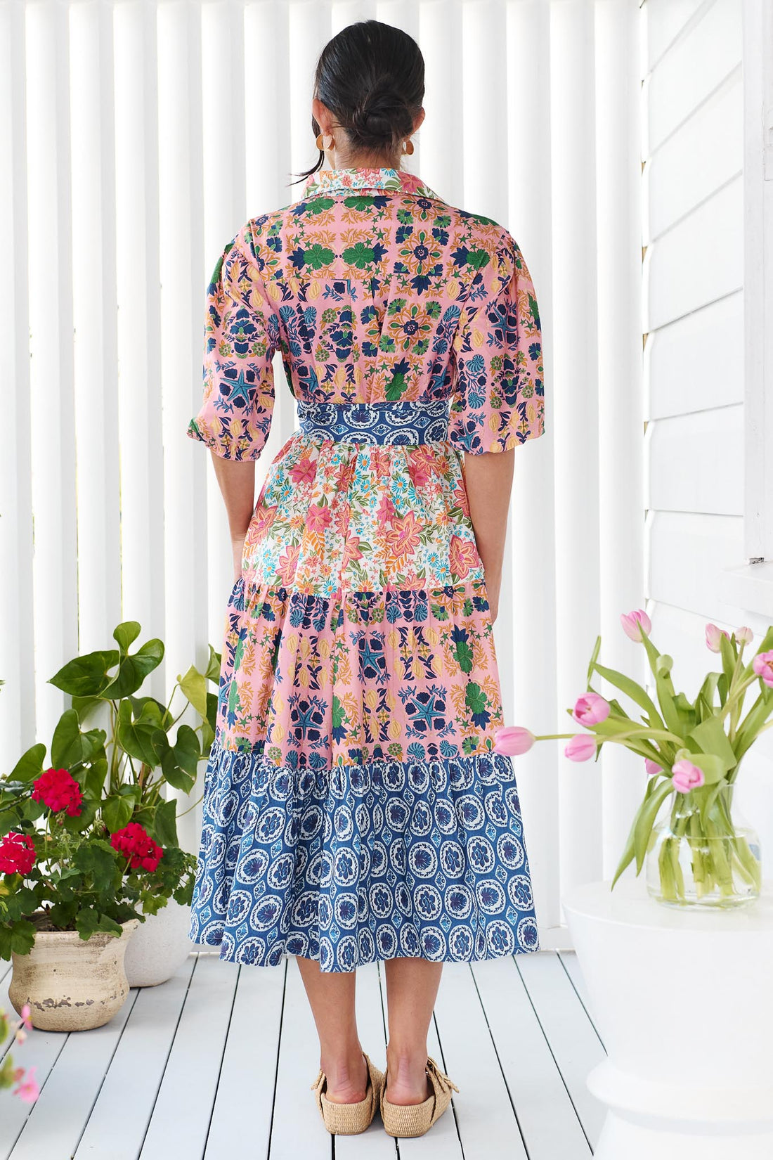Kennedy Cotton Midi Dress - Blue Floral