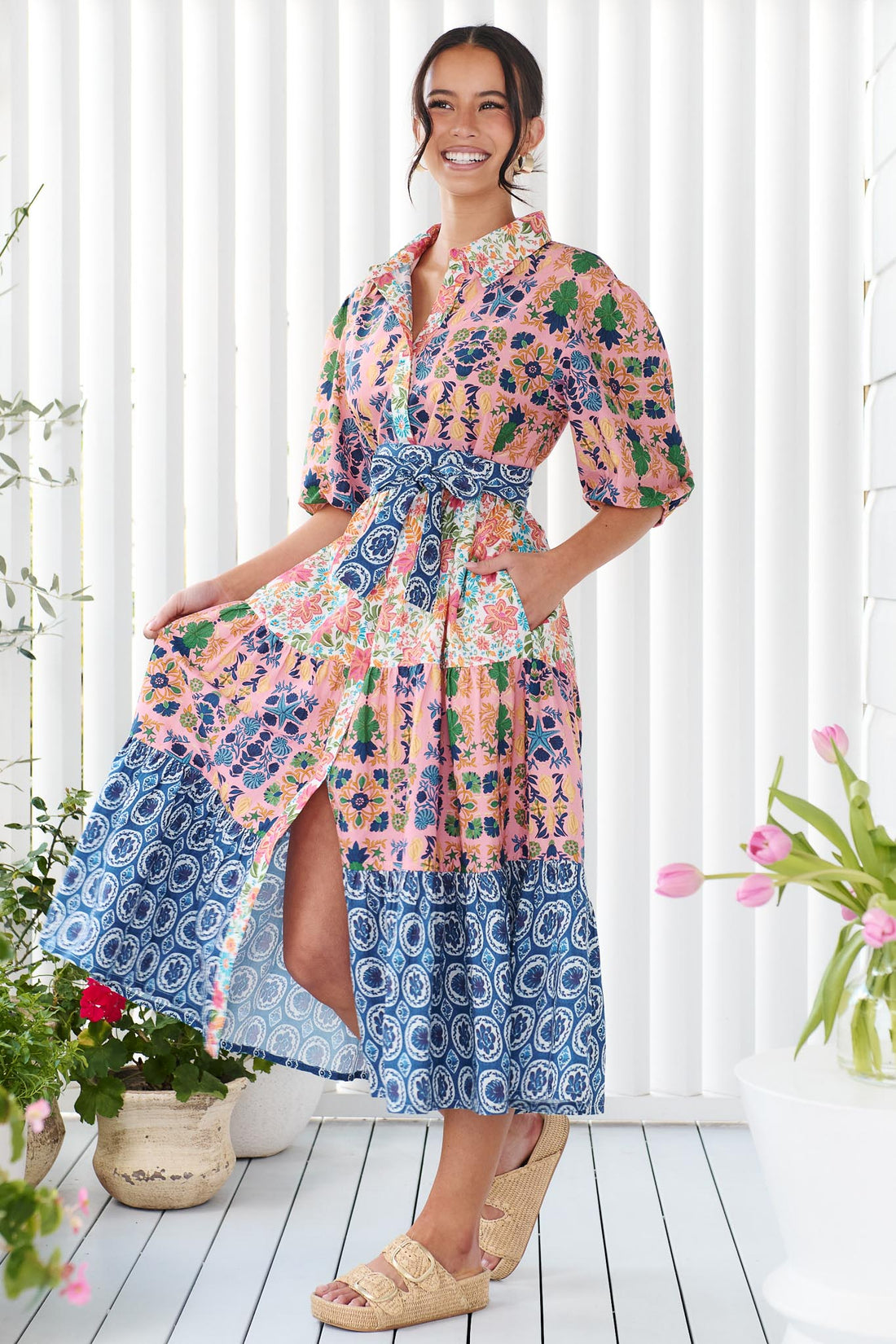 Kennedy Cotton Midi Dress - Blue Floral