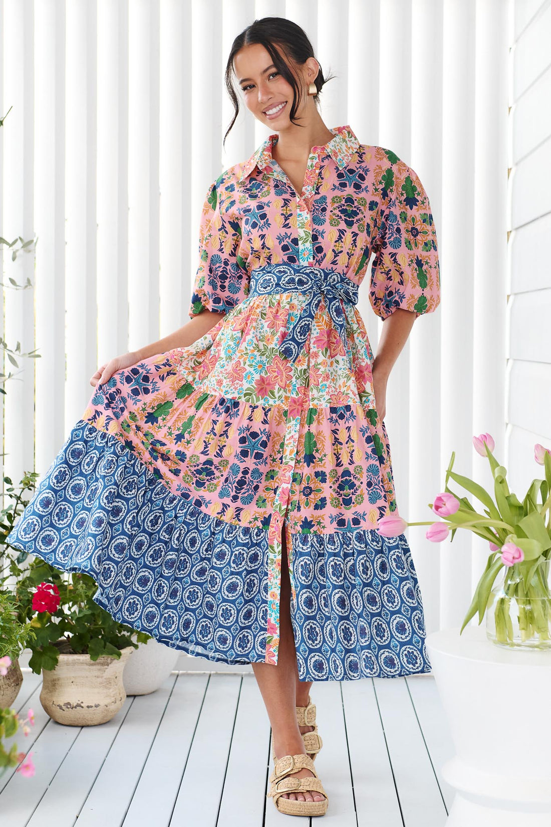 Kennedy Cotton Midi Dress - Blue Floral