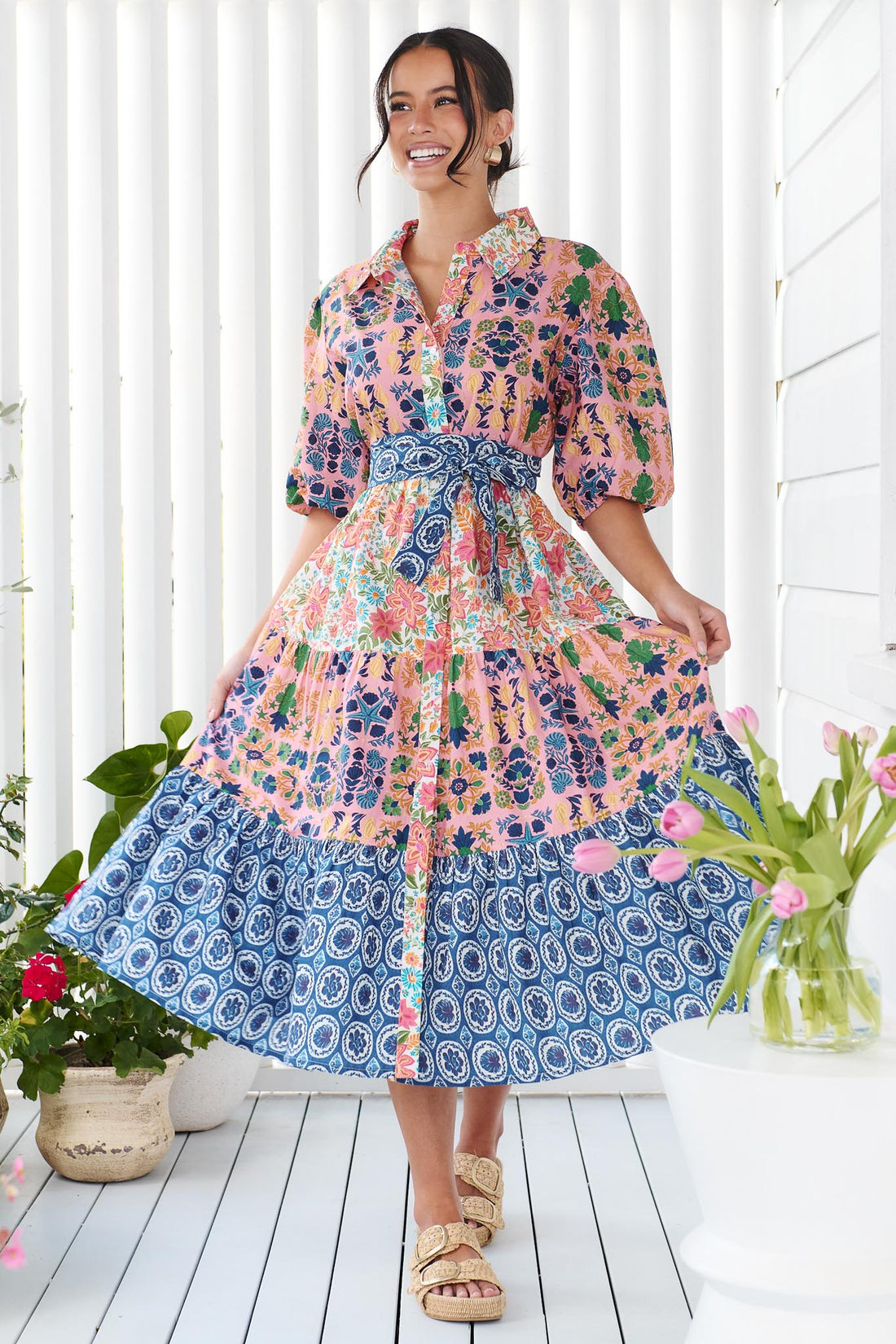 Kennedy Cotton Midi Dress - Blue Floral