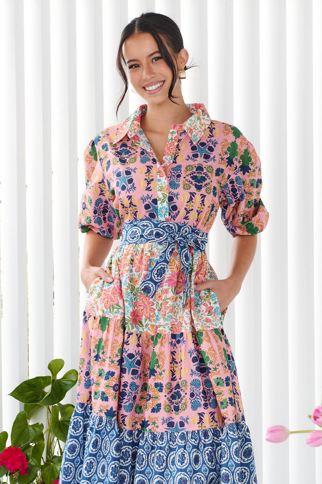 Kennedy Cotton Midi Dress - Blue Floral