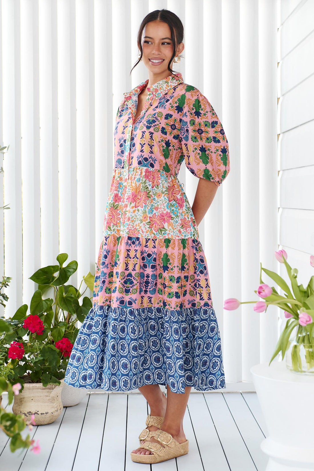 Kennedy Cotton Midi Dress - Blue Floral