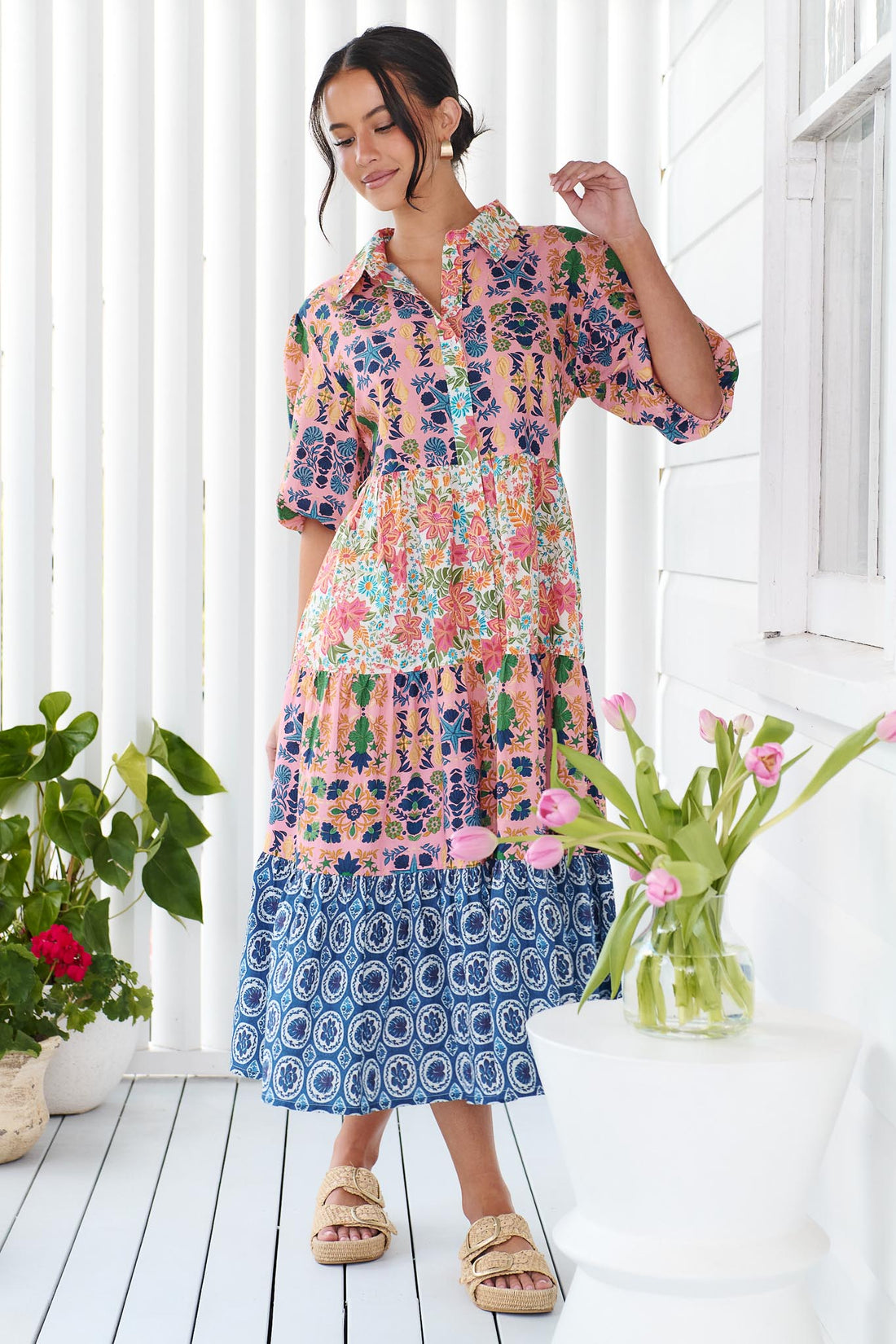 Kennedy Cotton Midi Dress - Blue Floral