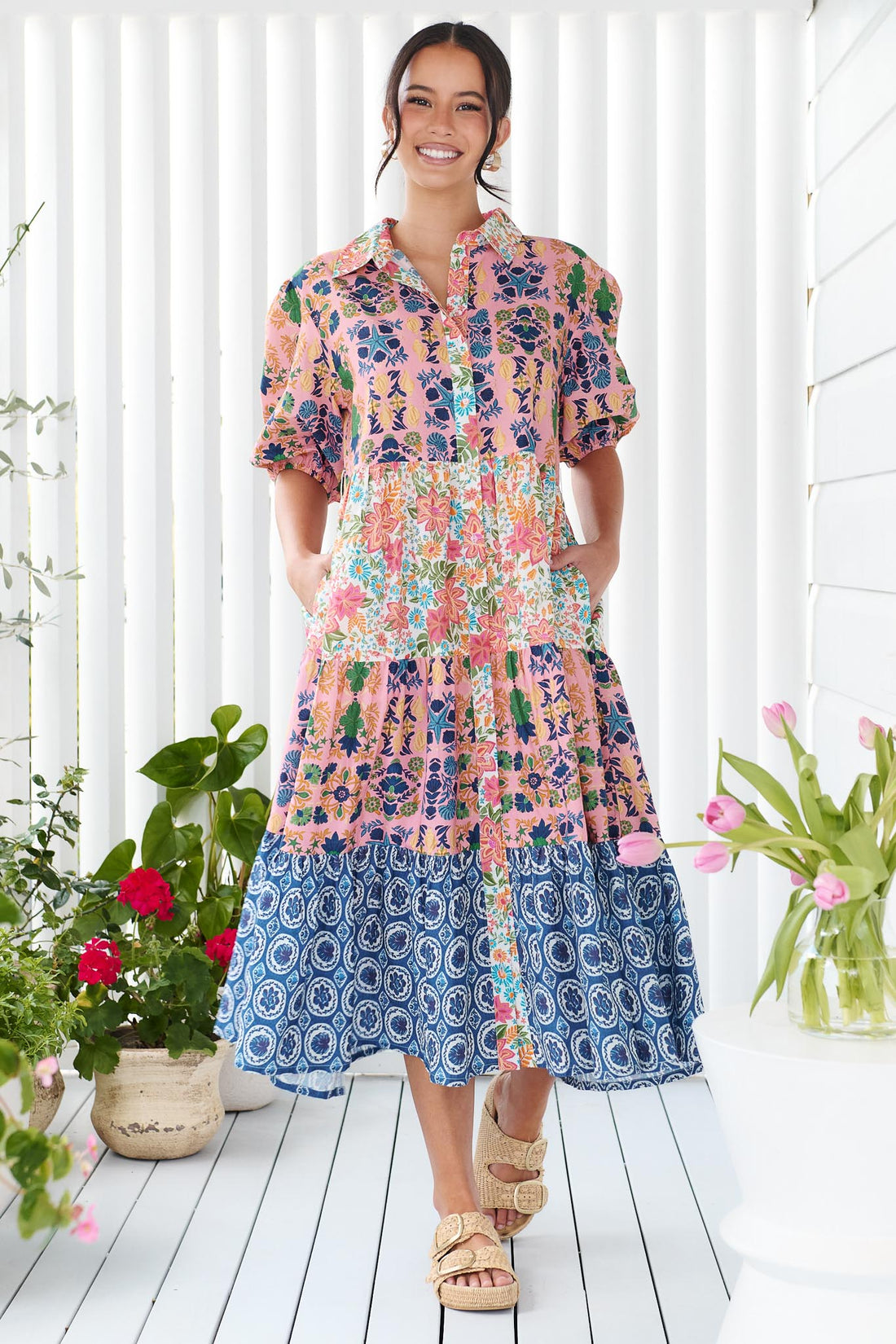 Kennedy Cotton Midi Dress - Blue Floral