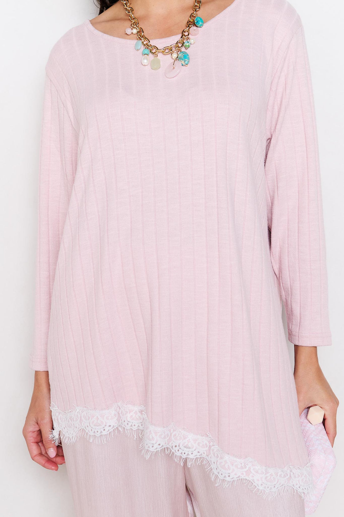 Alina Lace Trim Top - Petal Pink