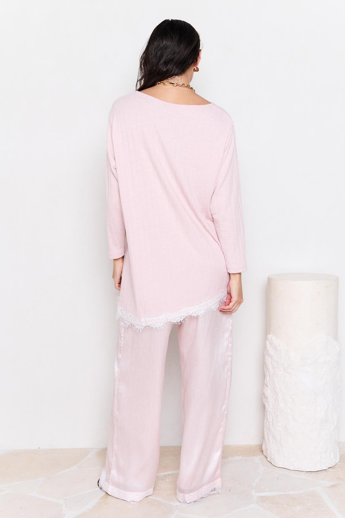 Alina Lace Trim Top - Petal Pink