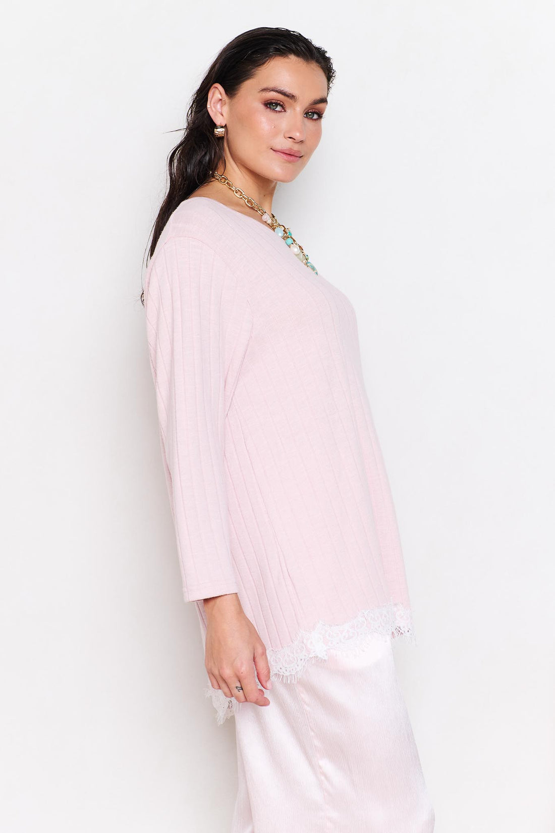 Alina Lace Trim Top - Petal Pink
