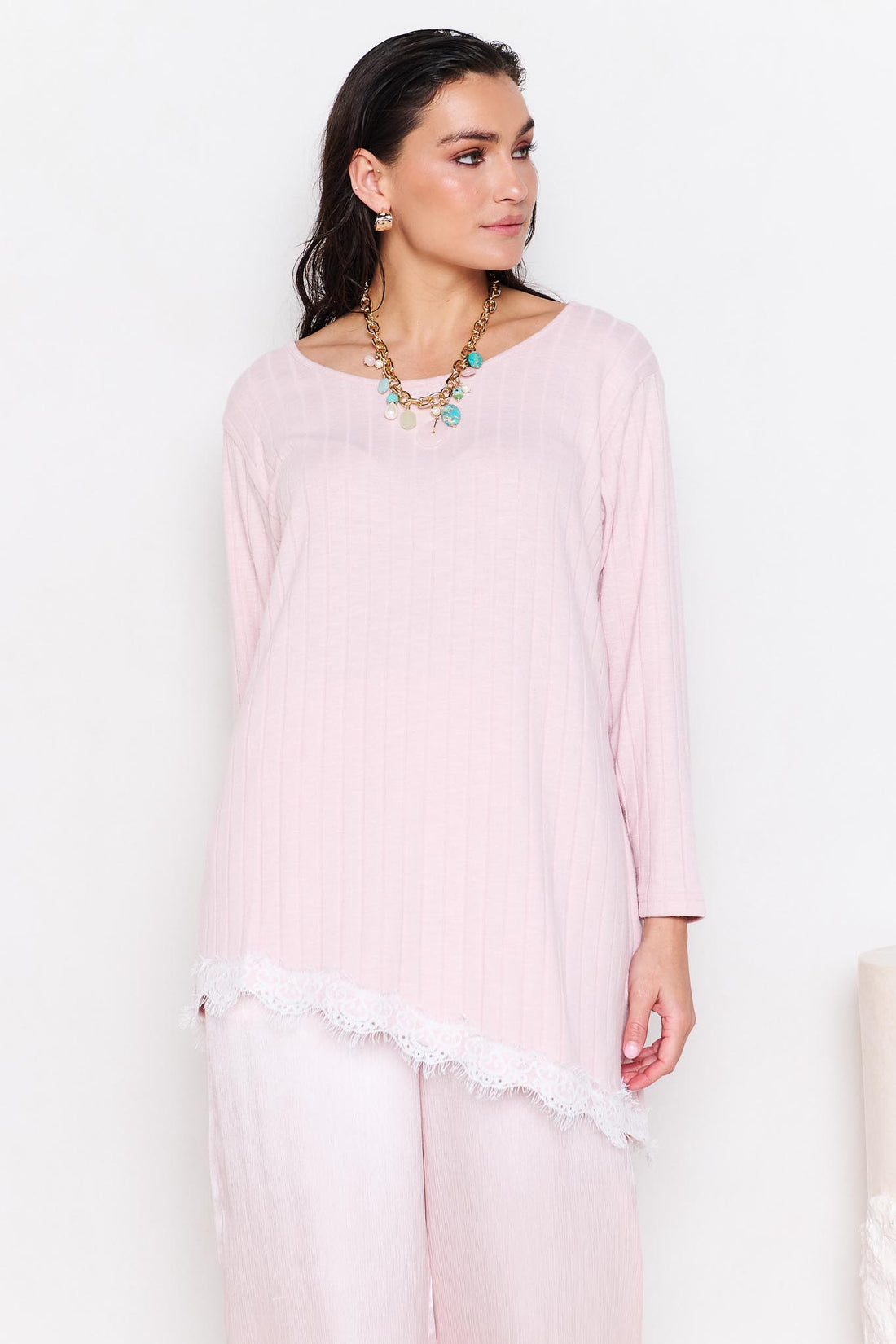 Alina Lace Trim Top - Petal Pink