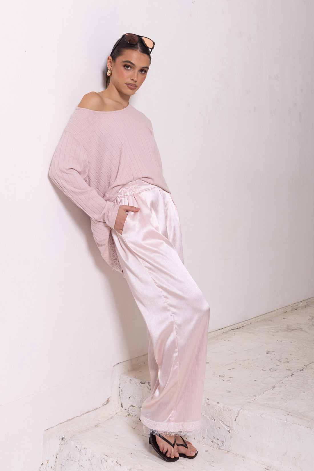 Alina Lace Trim Top - Petal Pink