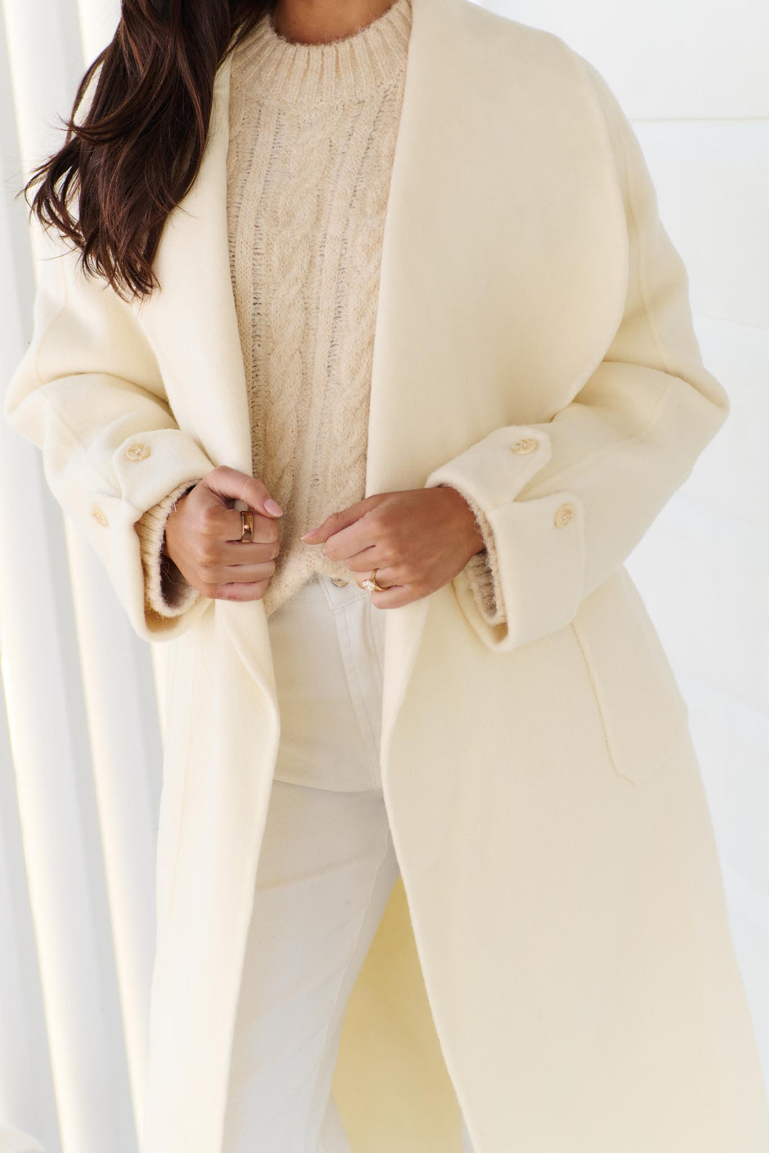 LAUREN WOOL LONG COAT - CREAM