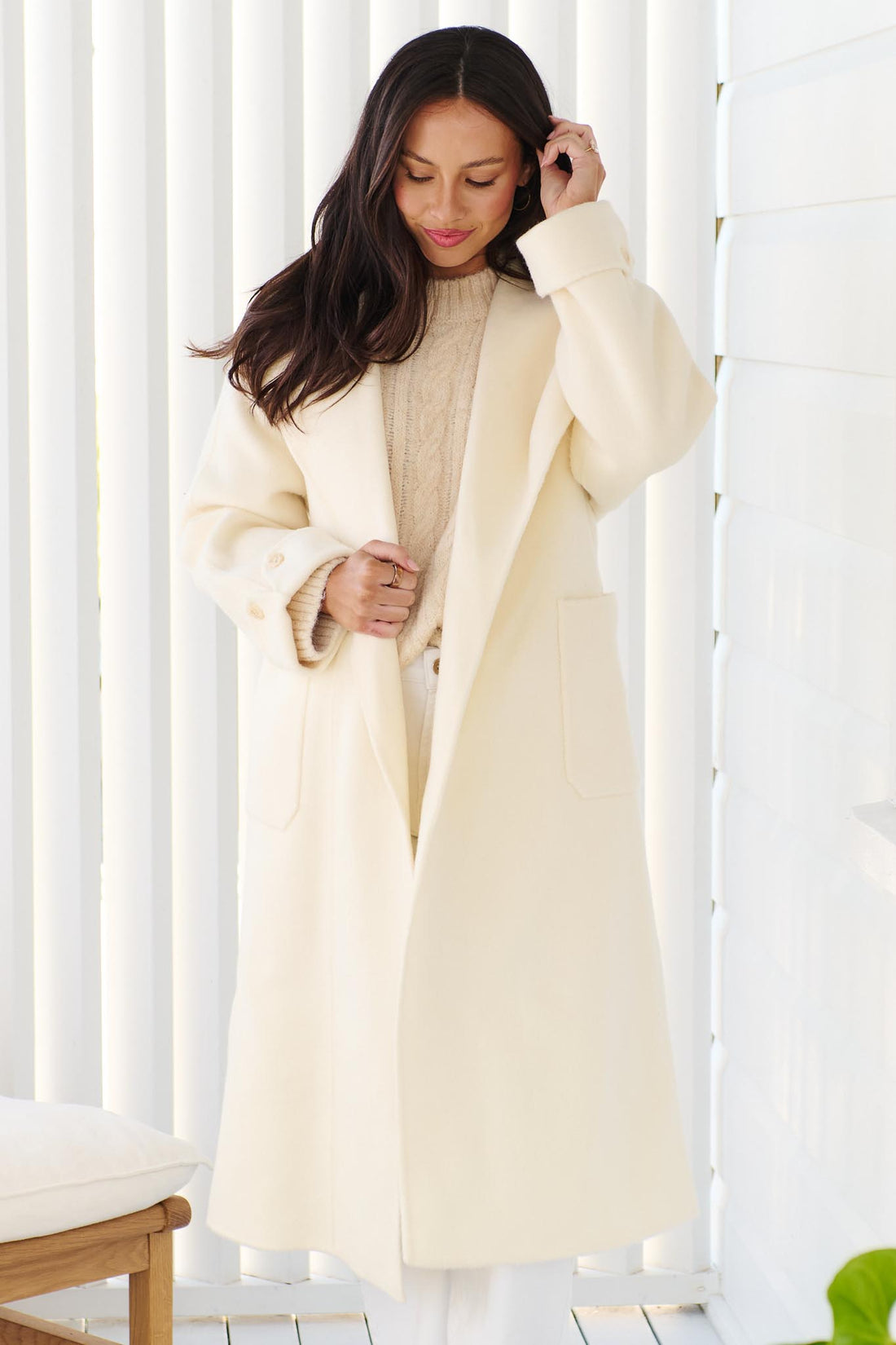 LAUREN WOOL LONG COAT - CREAM