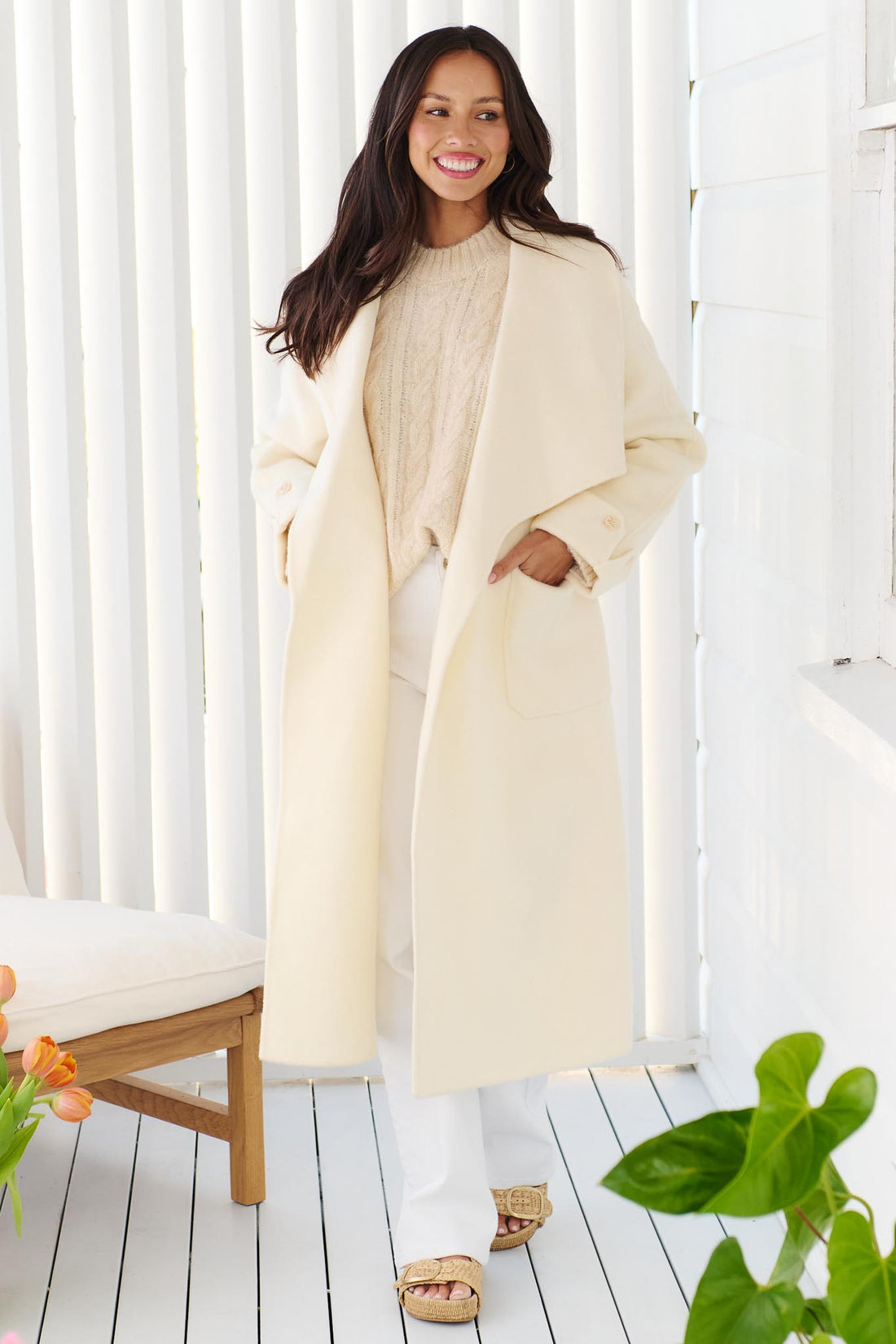 LAUREN WOOL LONG COAT - CREAM
