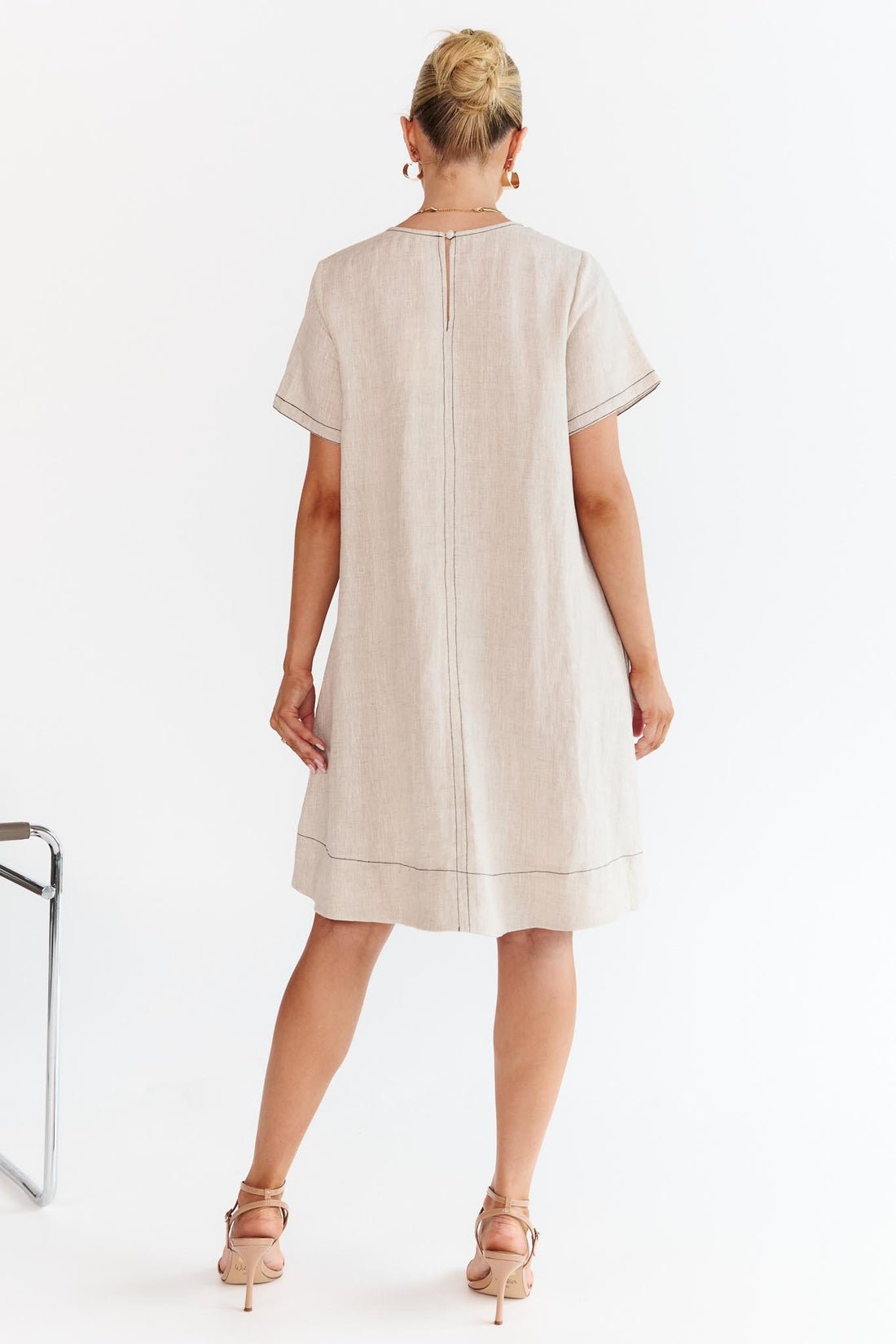 Lexi Contrast Stitch Dress - Natural