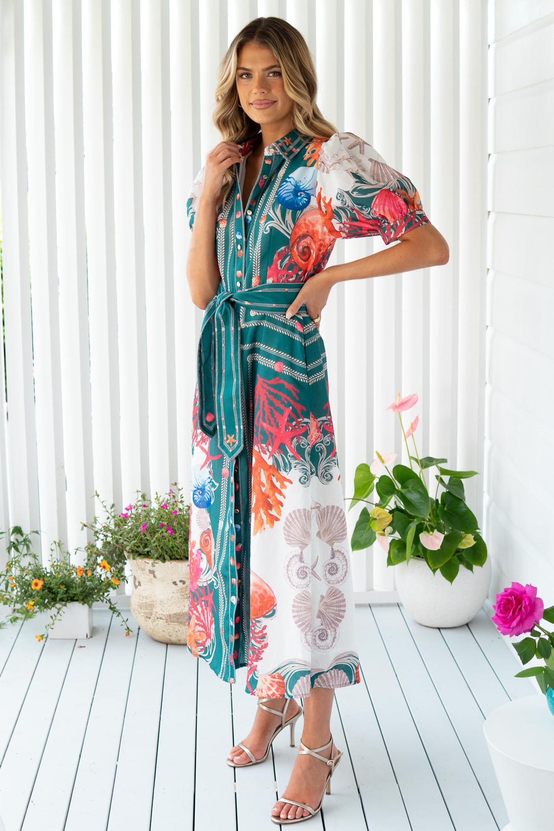 Lido Print Midi Dress - Teal