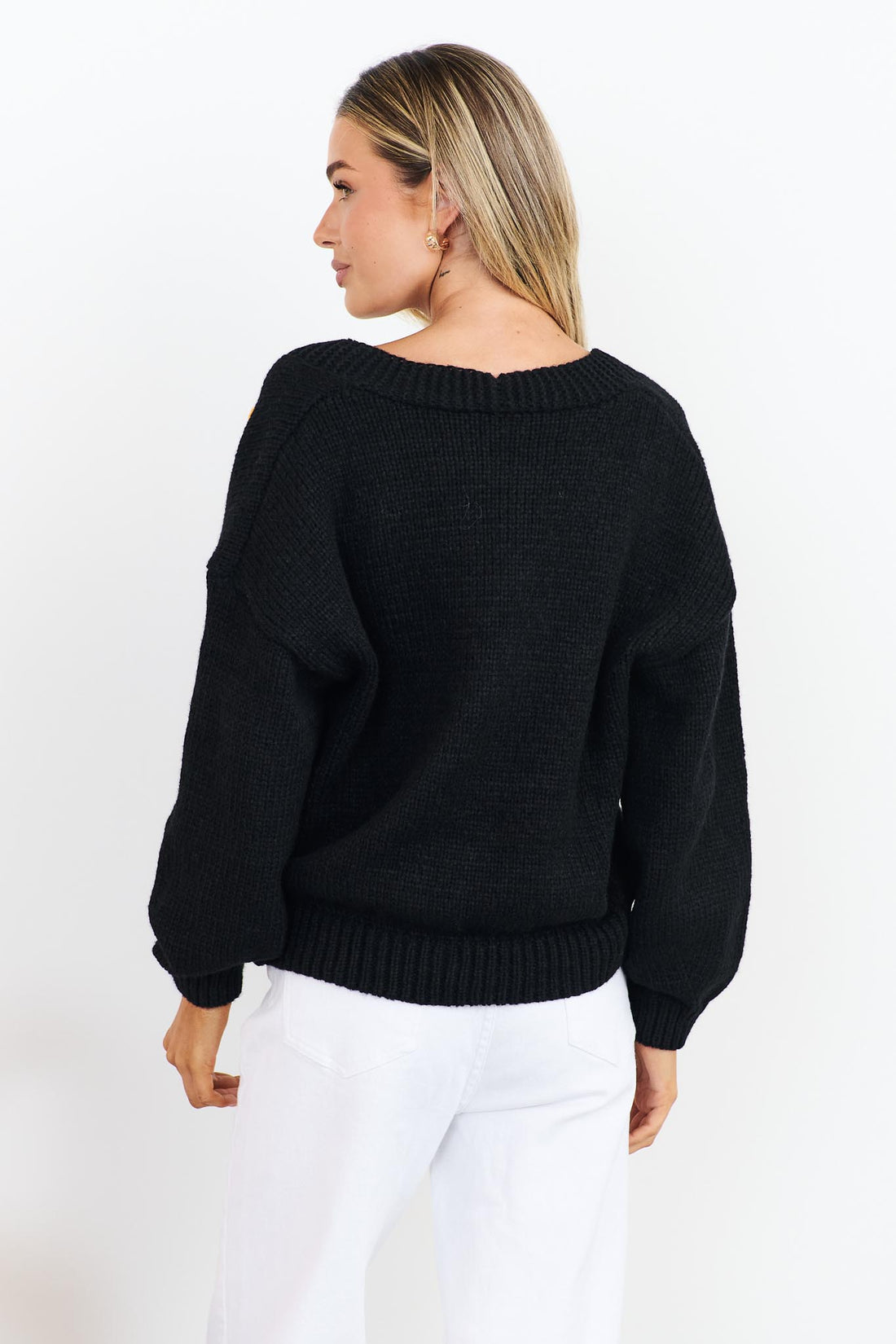 Back view of Lilah black Knit Cardigan
