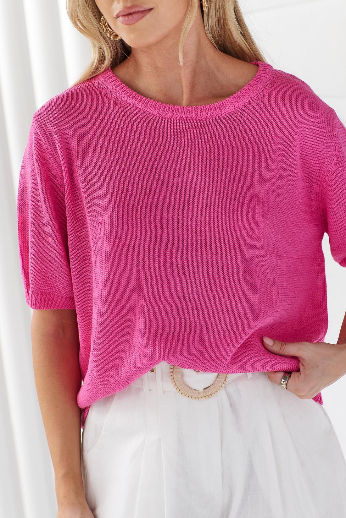 Lorelai Knit Short Sleeve Top - Pink