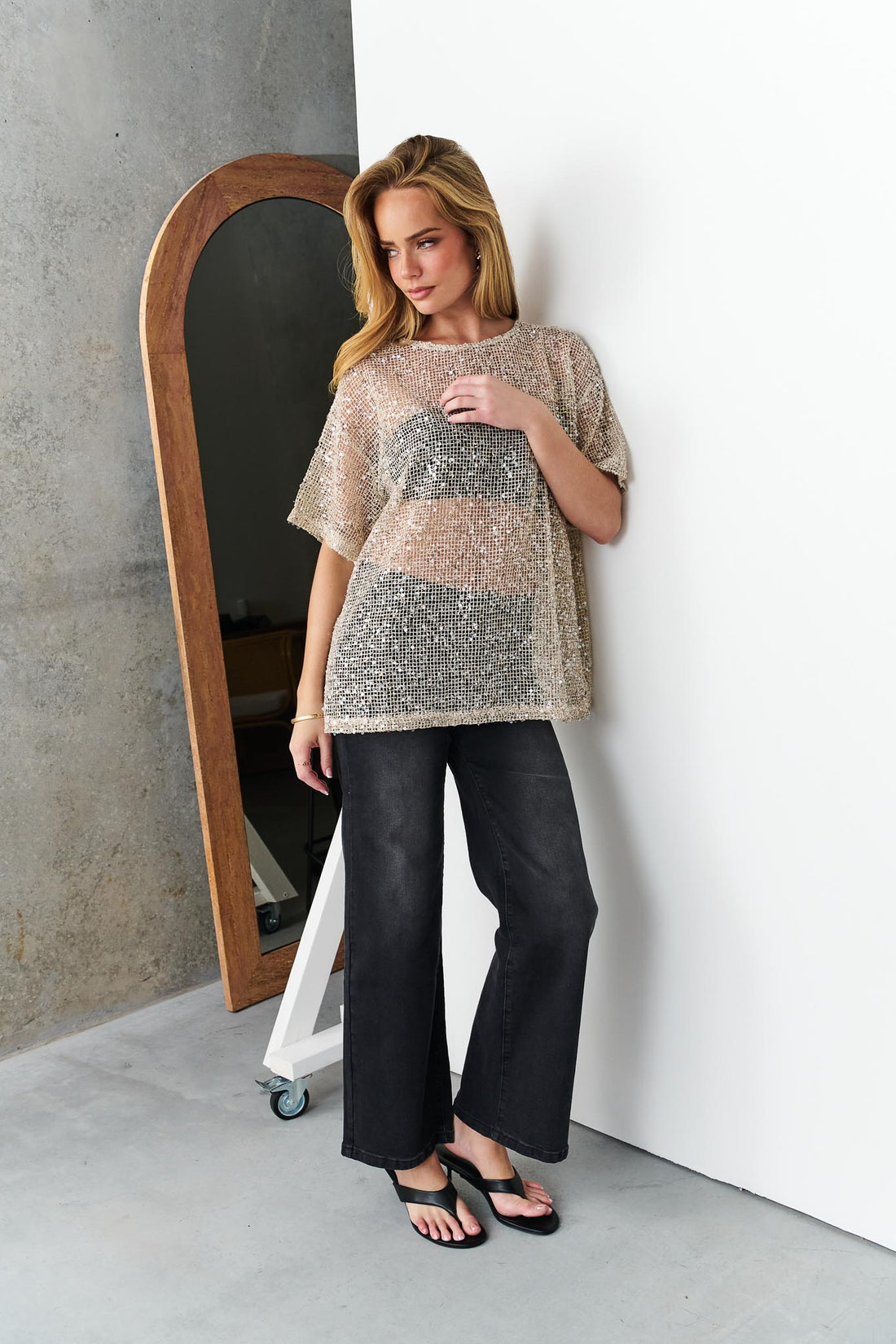 Main Character Sequin Top - Cream