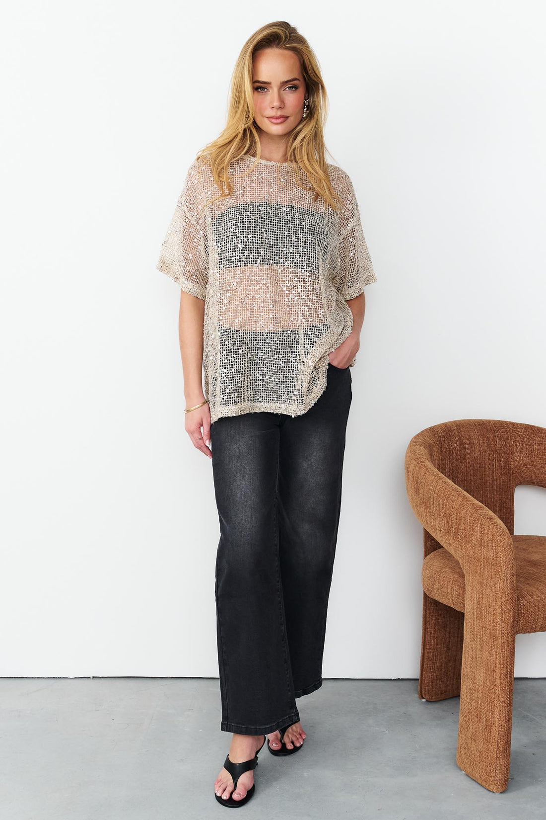 Main Character Sequin Top - Cream